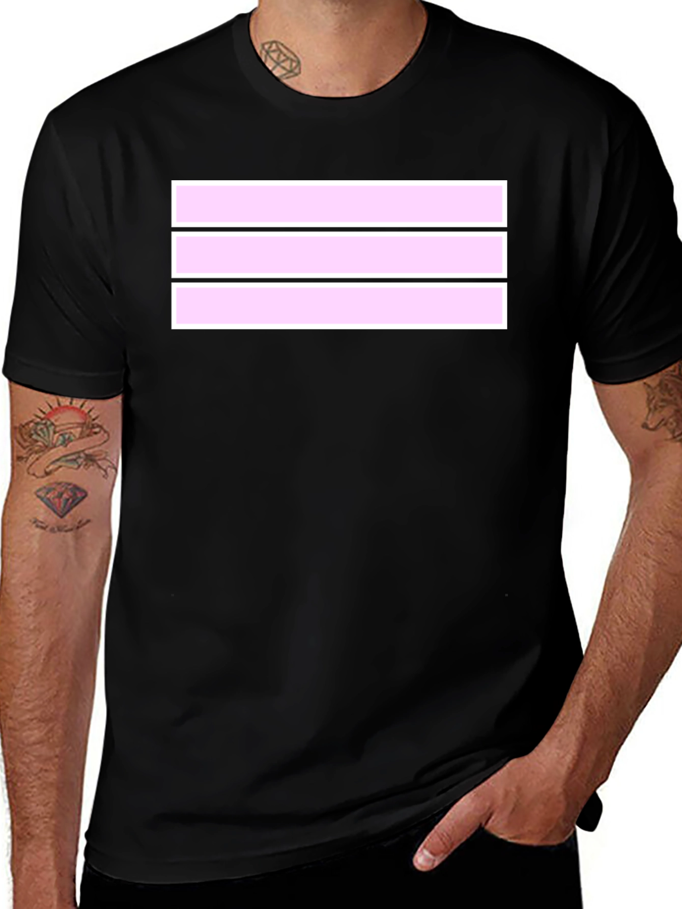 Striped T-Shirt: Black with Pink & White Design