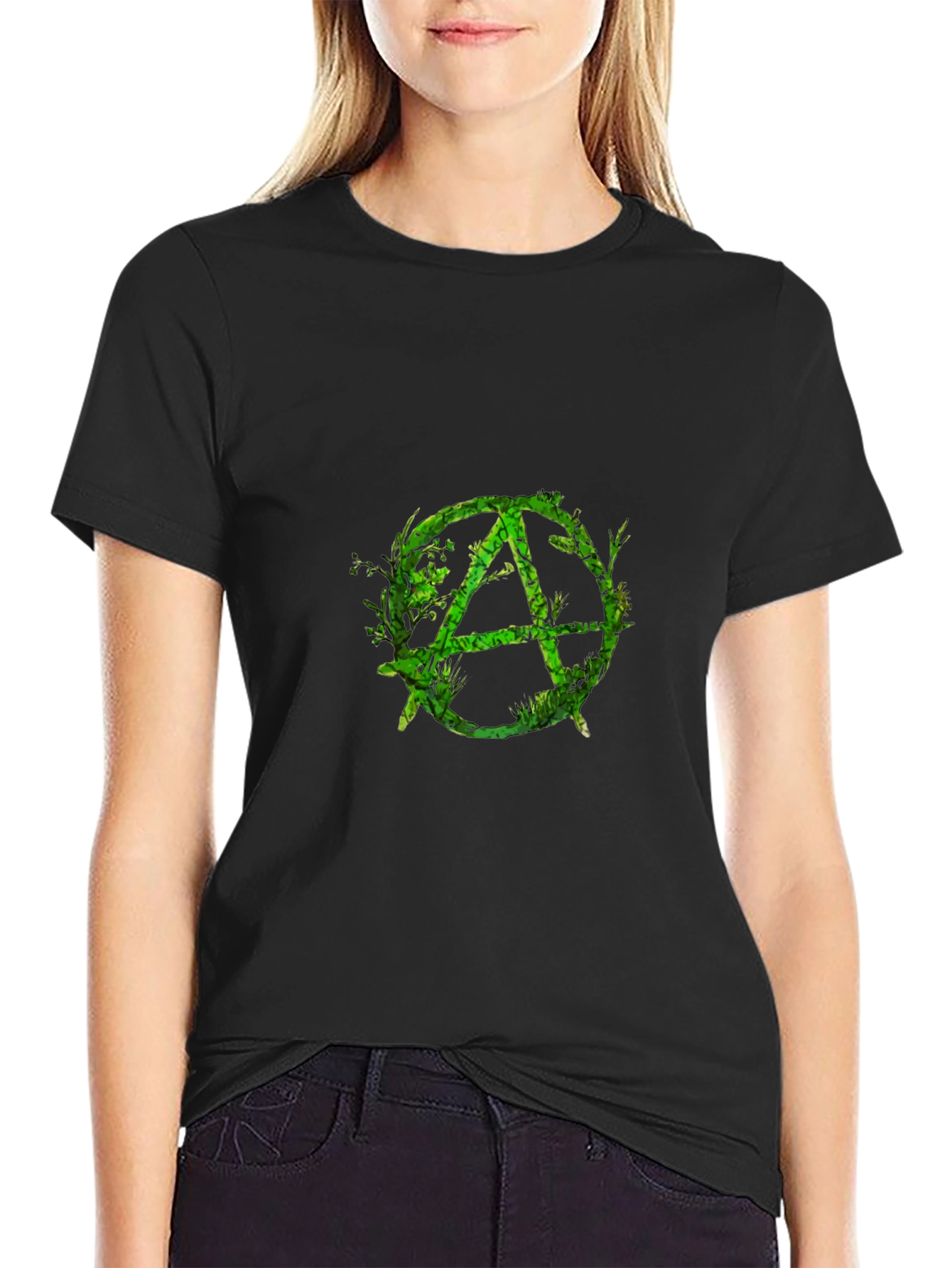 Green Anarchy Symbol Black T-Shirt