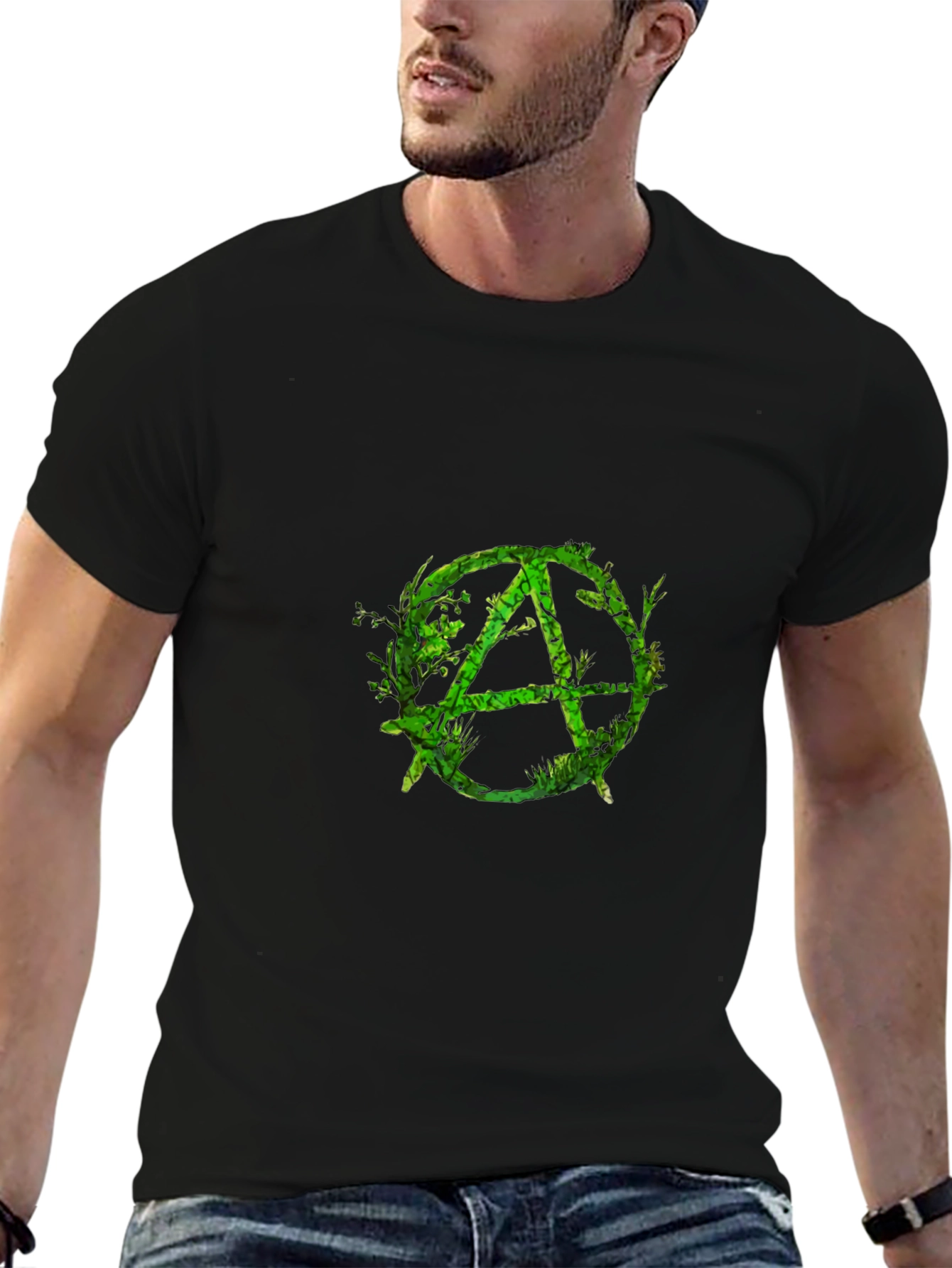 Green Anarchy Symbol Black T-Shirt