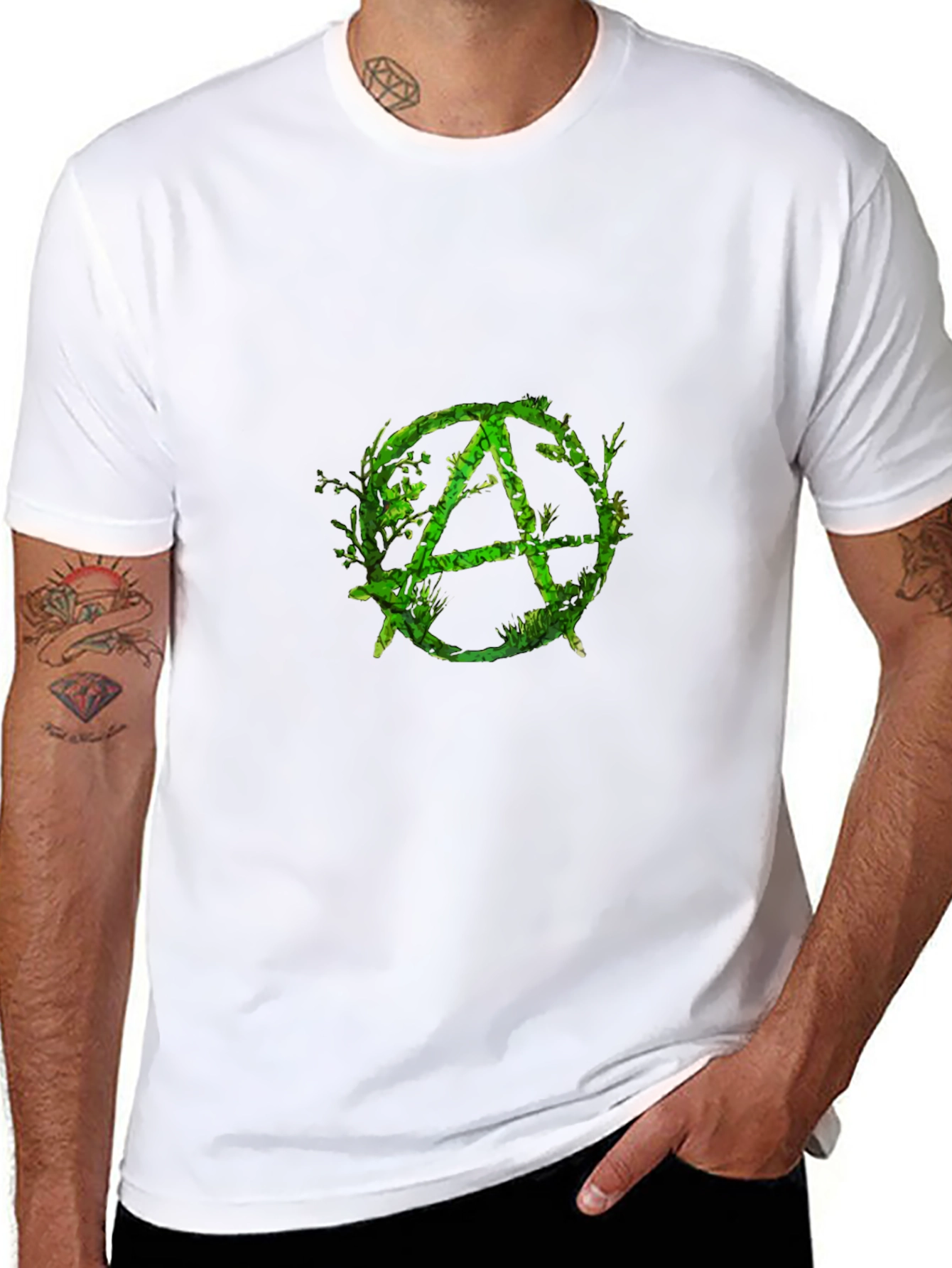Green Anarchy Symbol Black T-Shirt