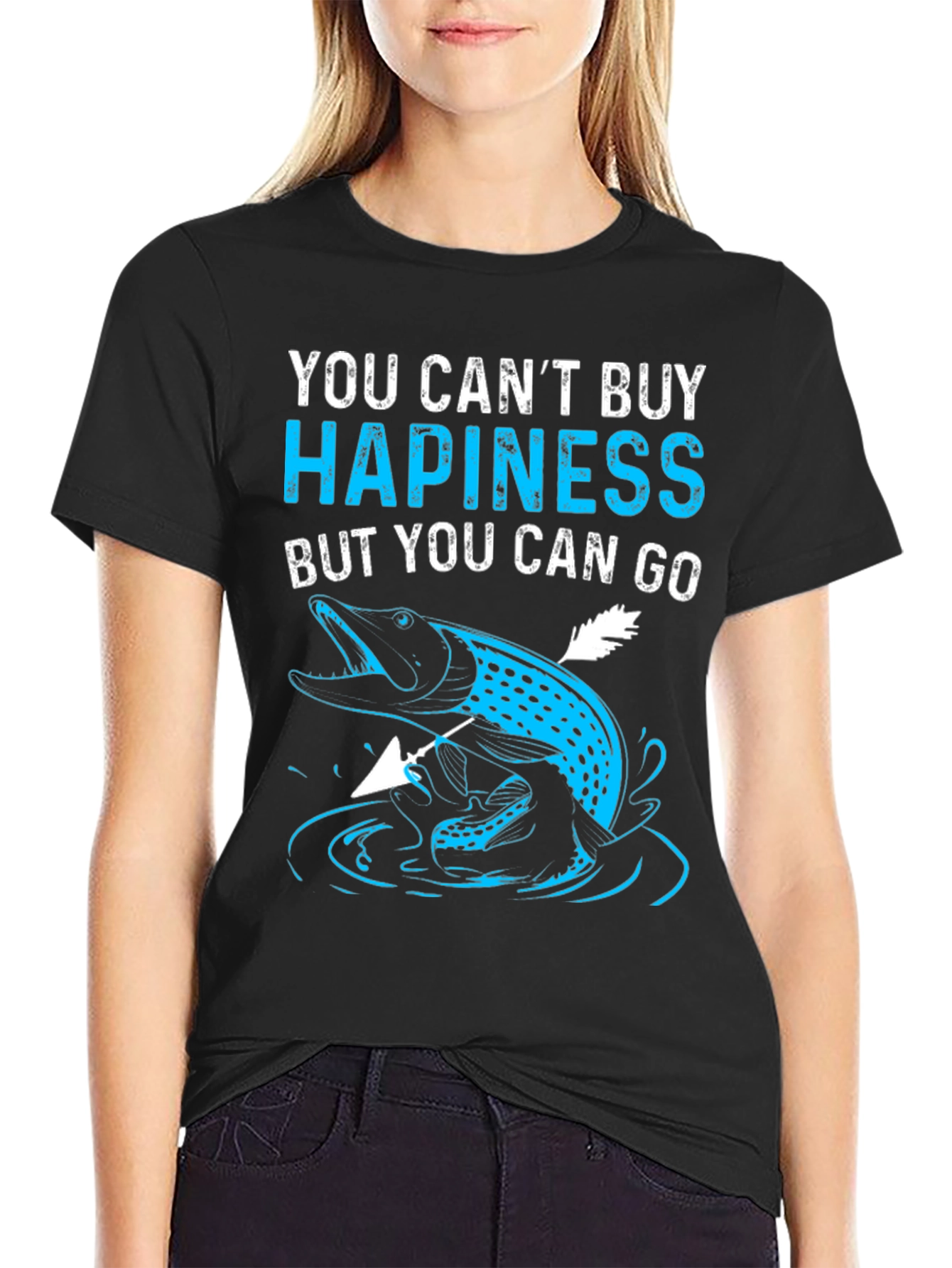 Fishing Lovers Black T-Shirt - You Cant Buy Hapiness