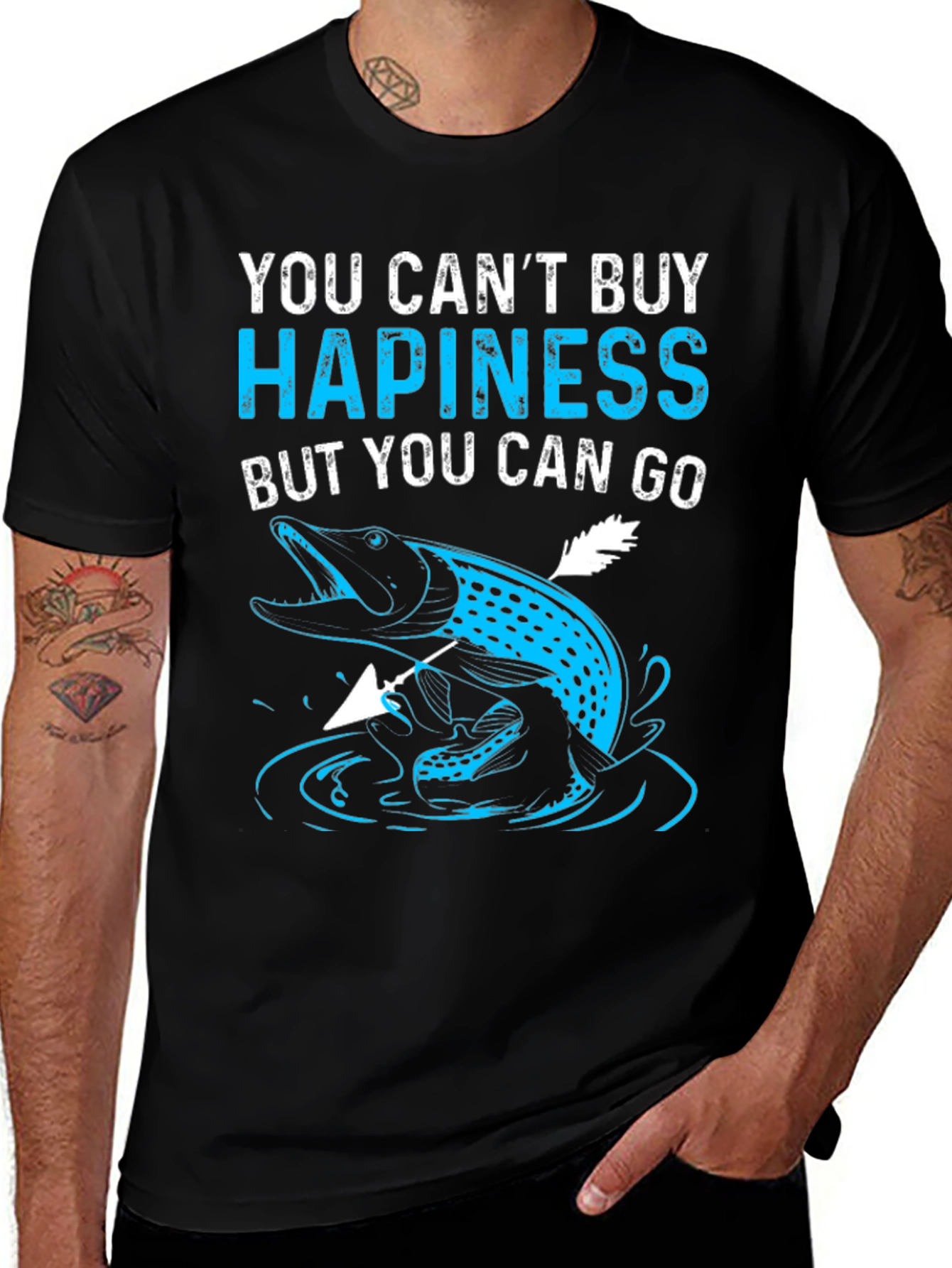 Fishing Lovers Black T-Shirt - You Cant Buy Hapiness