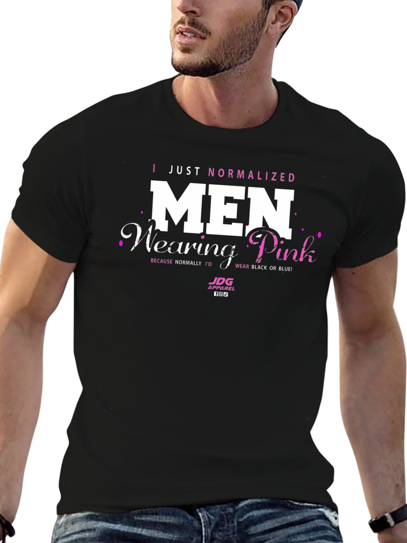 Normalize Men Wearing Pink Black T-Shirt