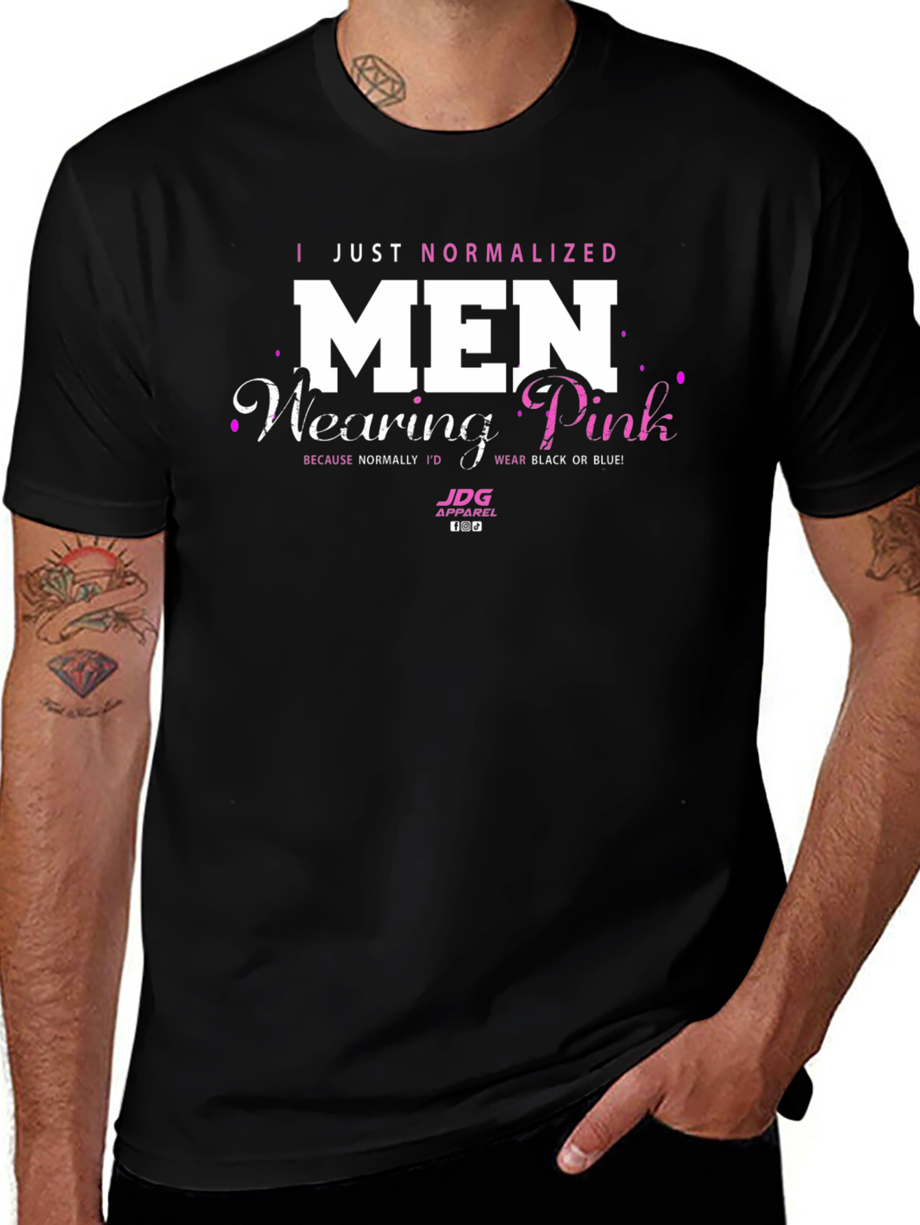 Normalize Men Wearing Pink Black T-Shirt