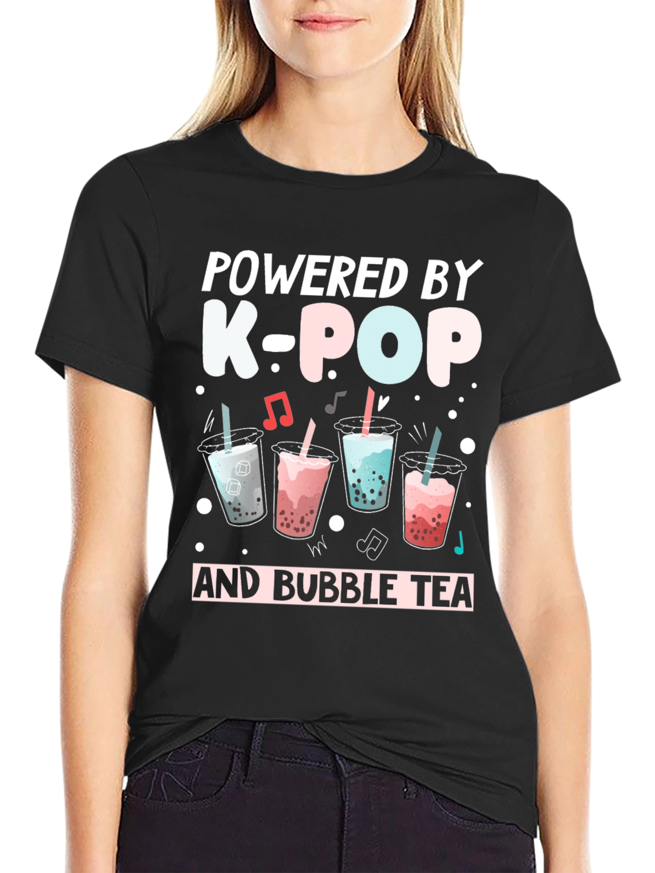 Powered by K-Pop & Bubble Tea Black T-Shirt