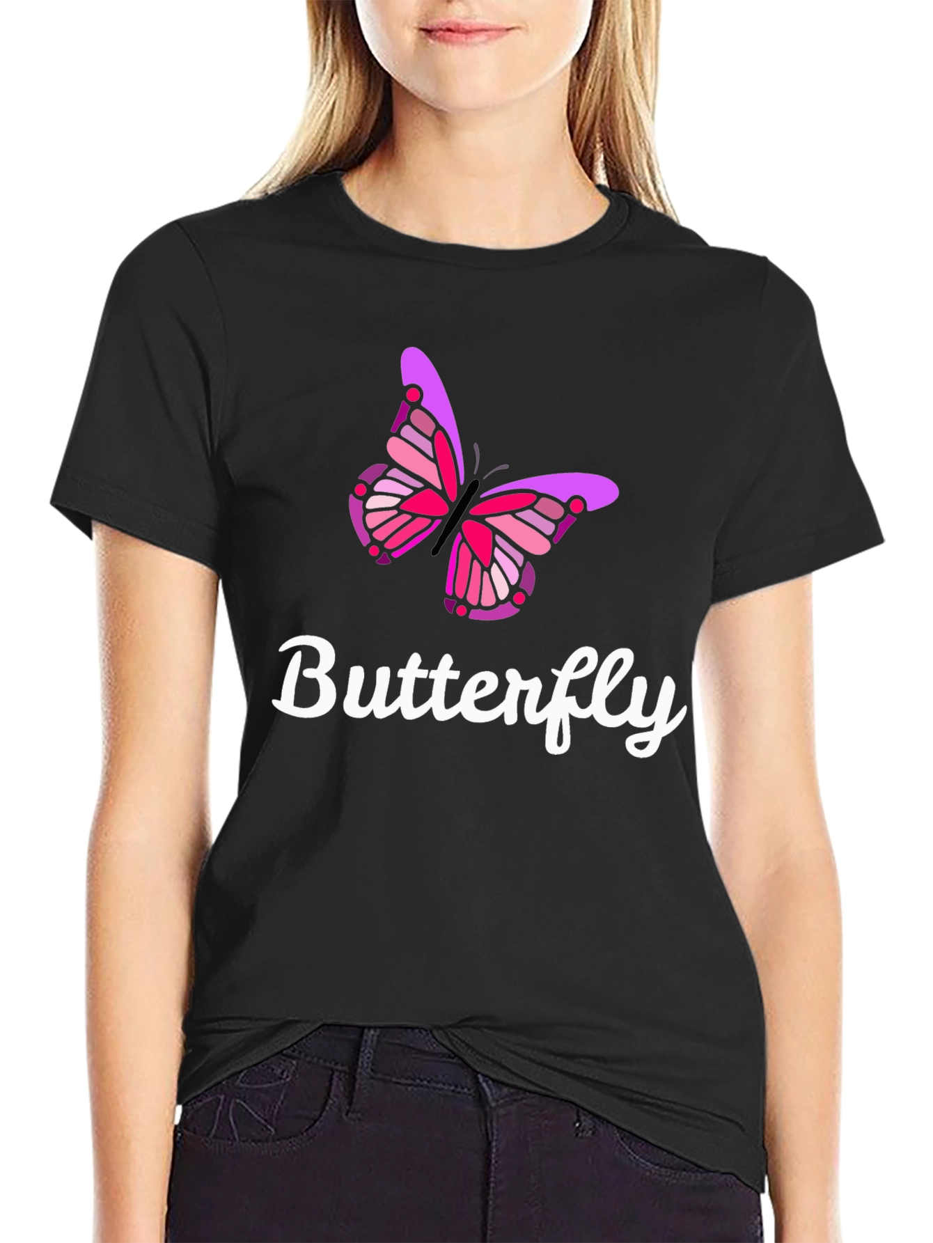 Butterfly Graphic Tee - Casual Black T-Shirt