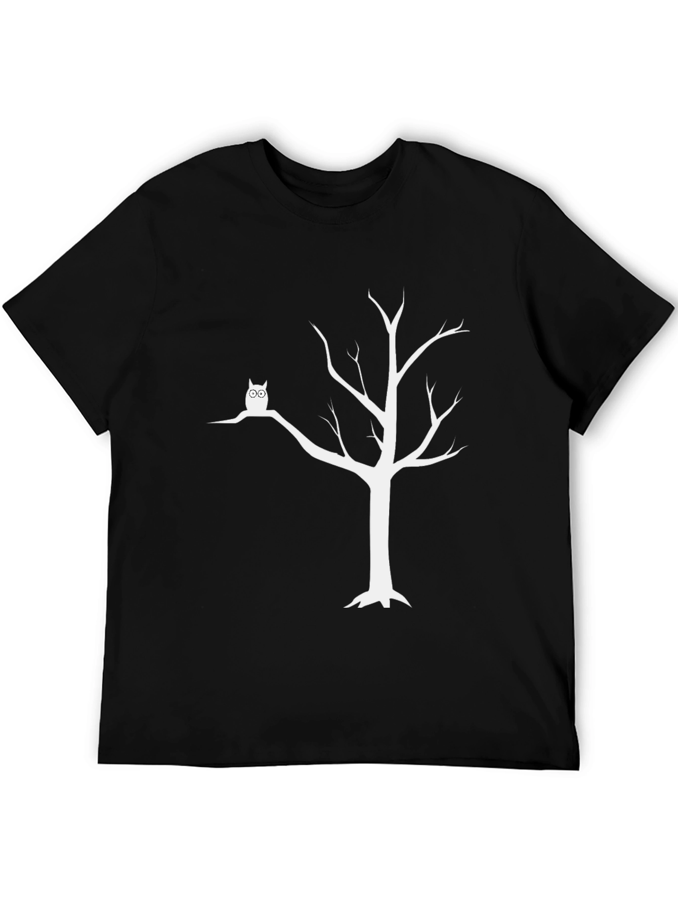Owl Tree Graphic Tee - Unisex Black Cotton T-Shirt