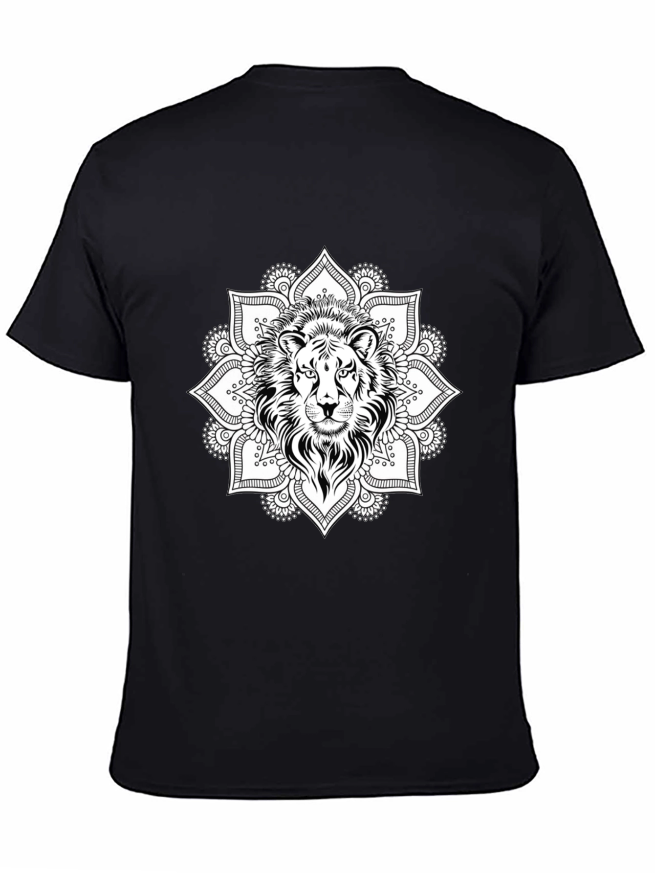 Lion Mandala Graphic Tee - Black Cotton T-Shirt