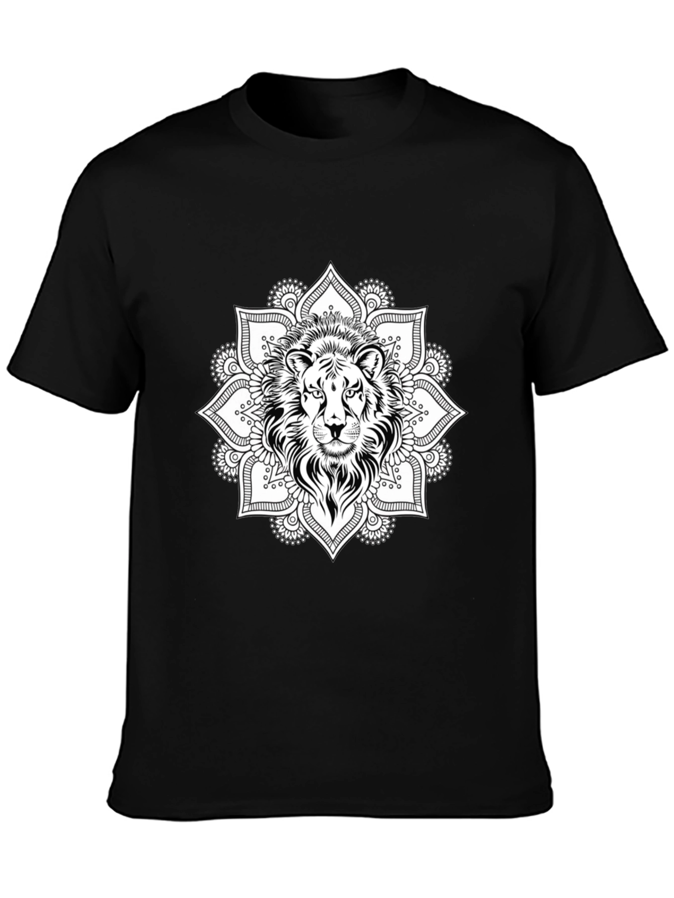 Lion Mandala Graphic Tee - Black Cotton T-Shirt