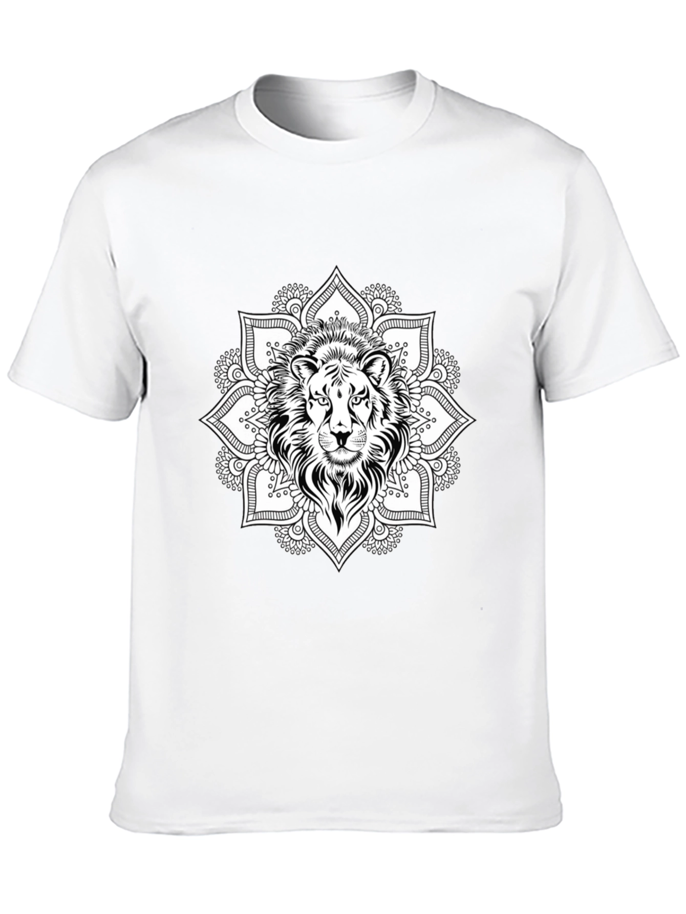 Lion Mandala Graphic Tee - Black Cotton T-Shirt