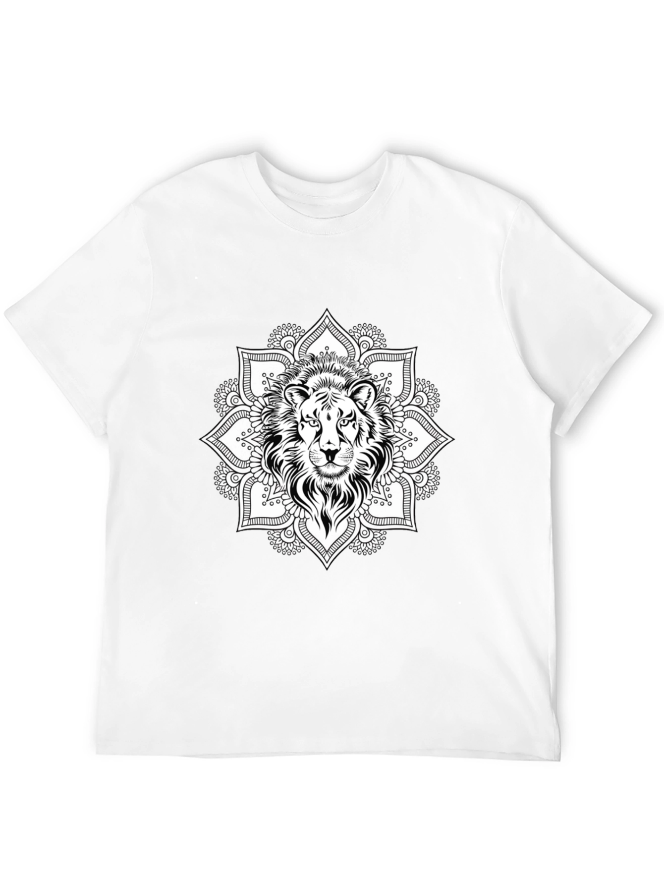 Lion Mandala Graphic Tee - Black Cotton T-Shirt