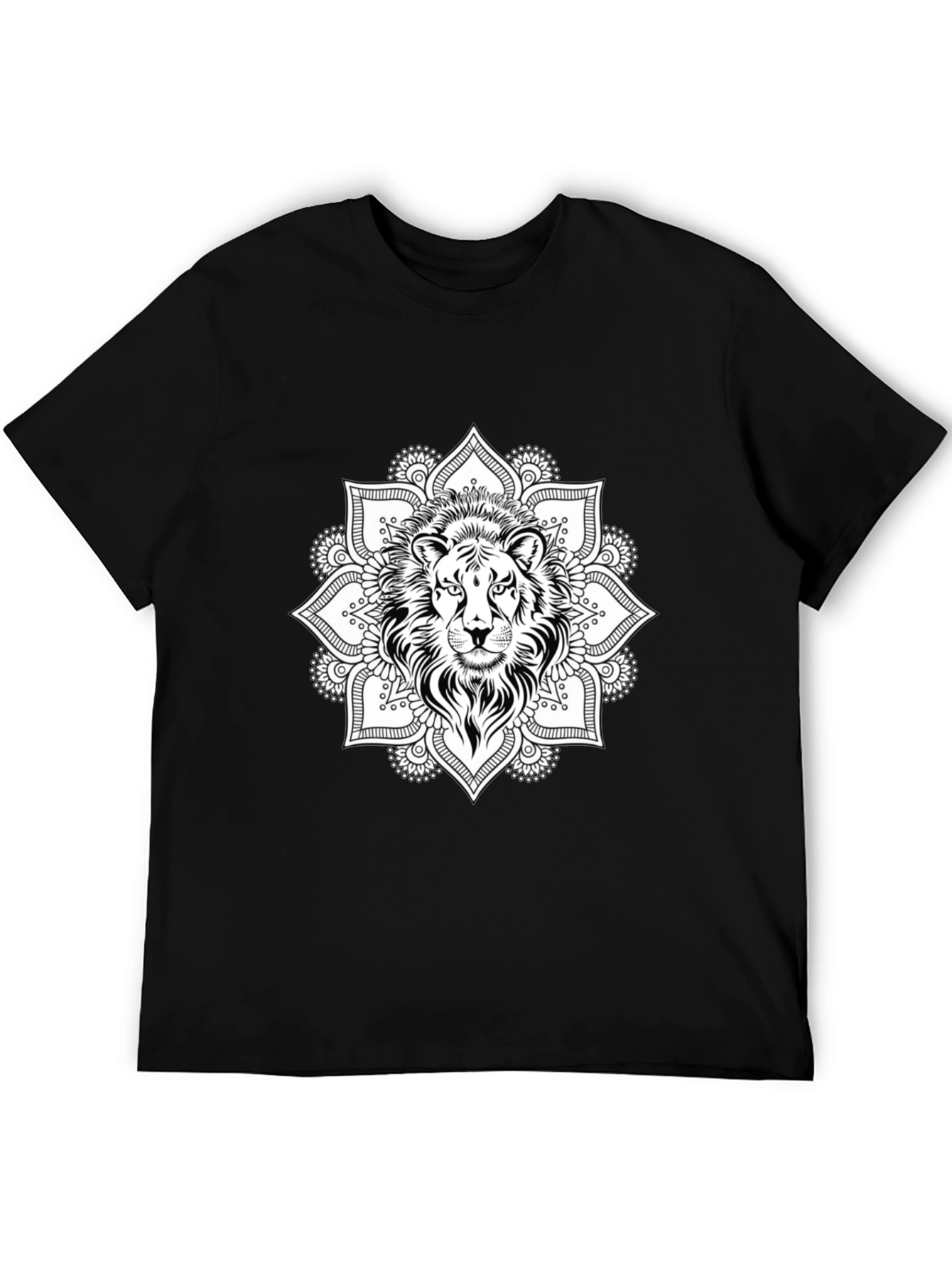 Lion Mandala Graphic Tee - Black Cotton T-Shirt