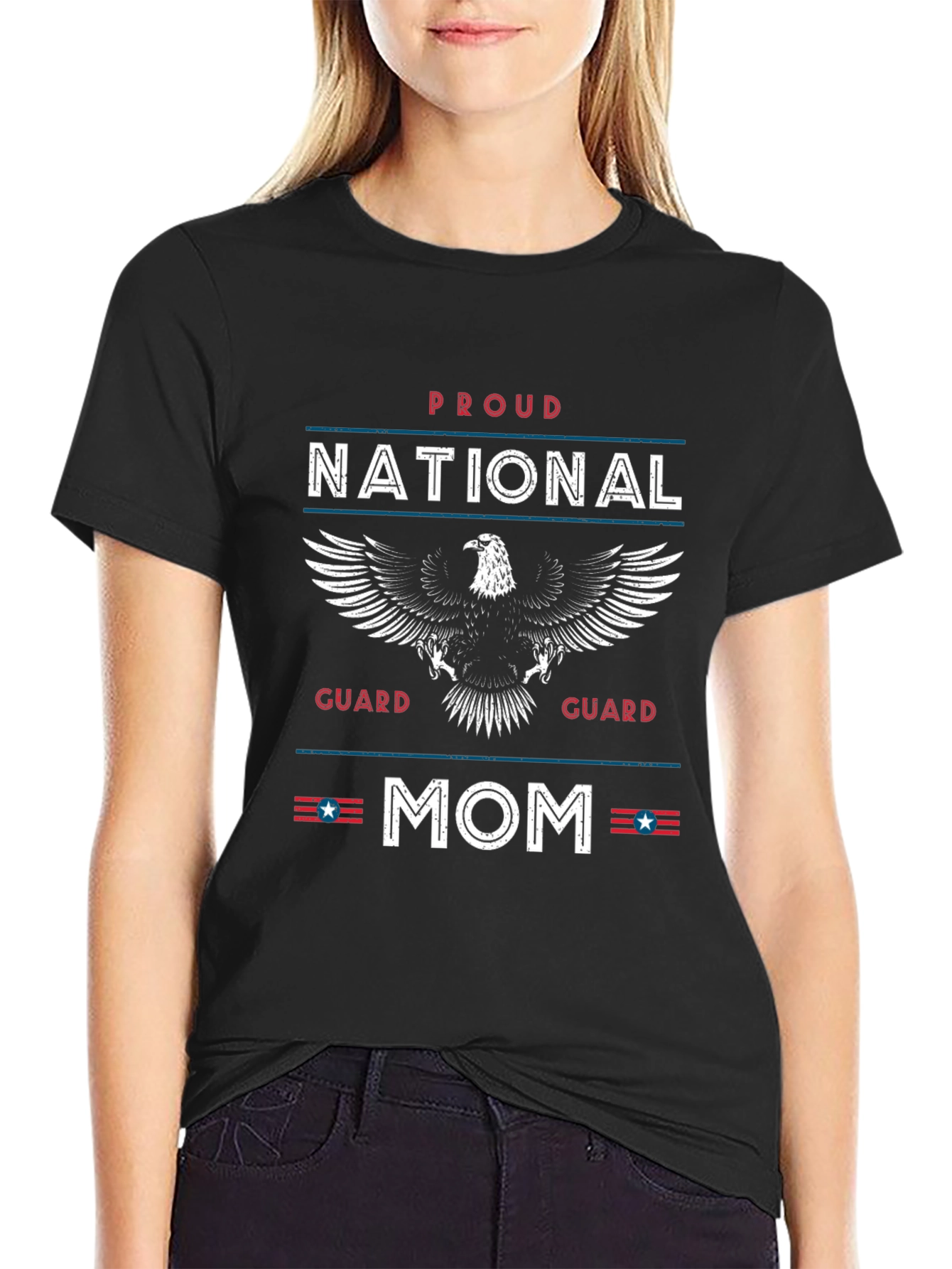 Proud National Guard Mom T-Shirt - Patriotic Eagle Graphic