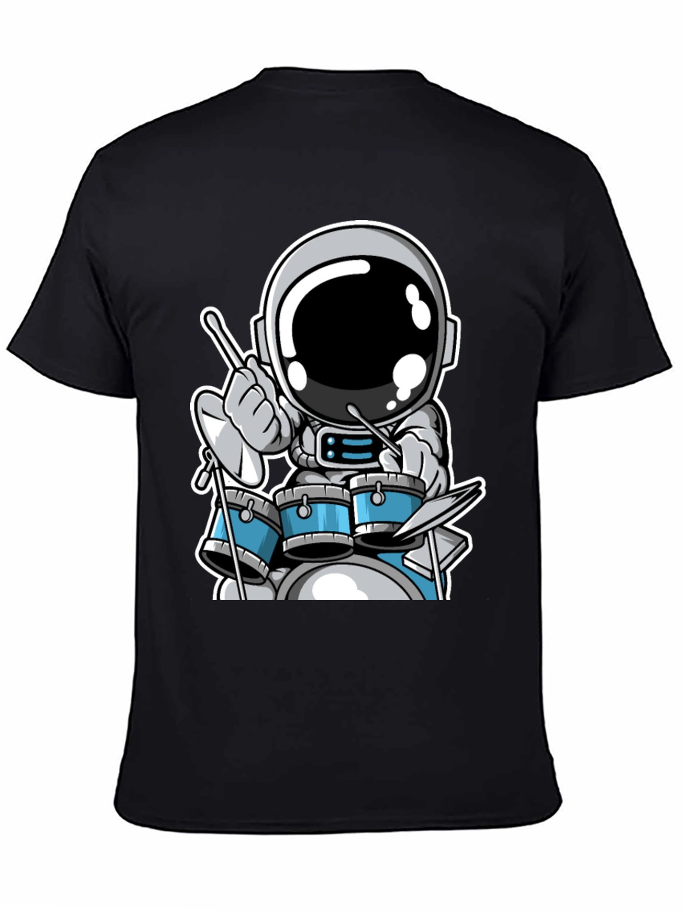 Astronaut Drummer Black T-Shirt - Space Musician Tee
