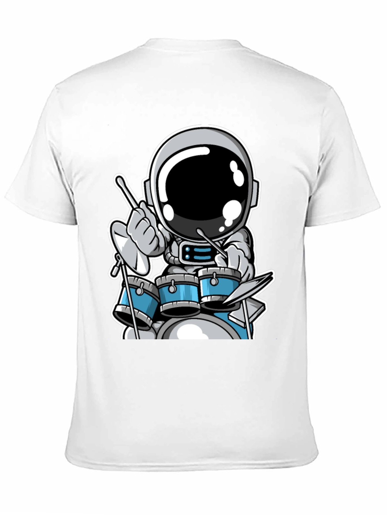 Astronaut Drummer Black T-Shirt - Space Musician Tee