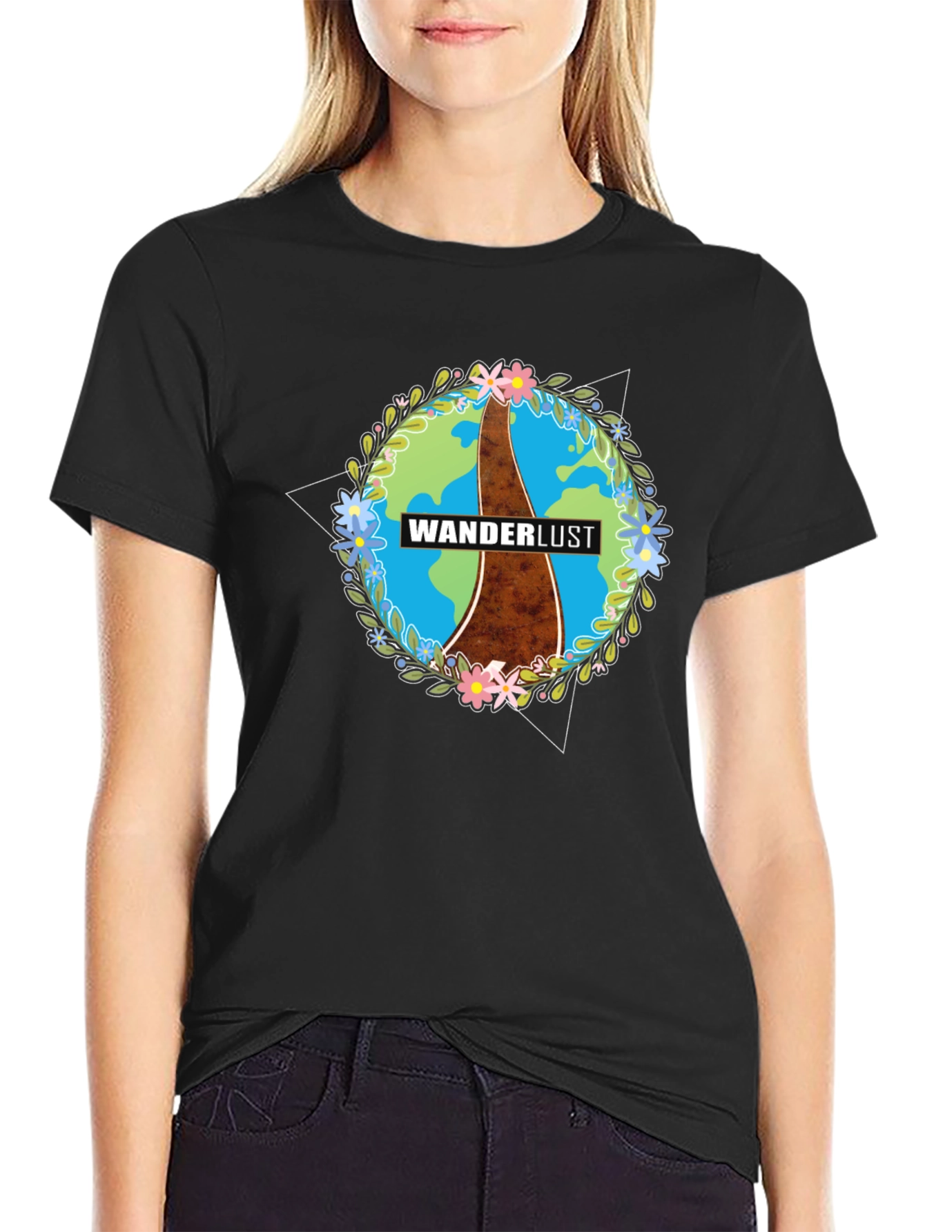Wanderlust Earth Graphic Black T-Shirt