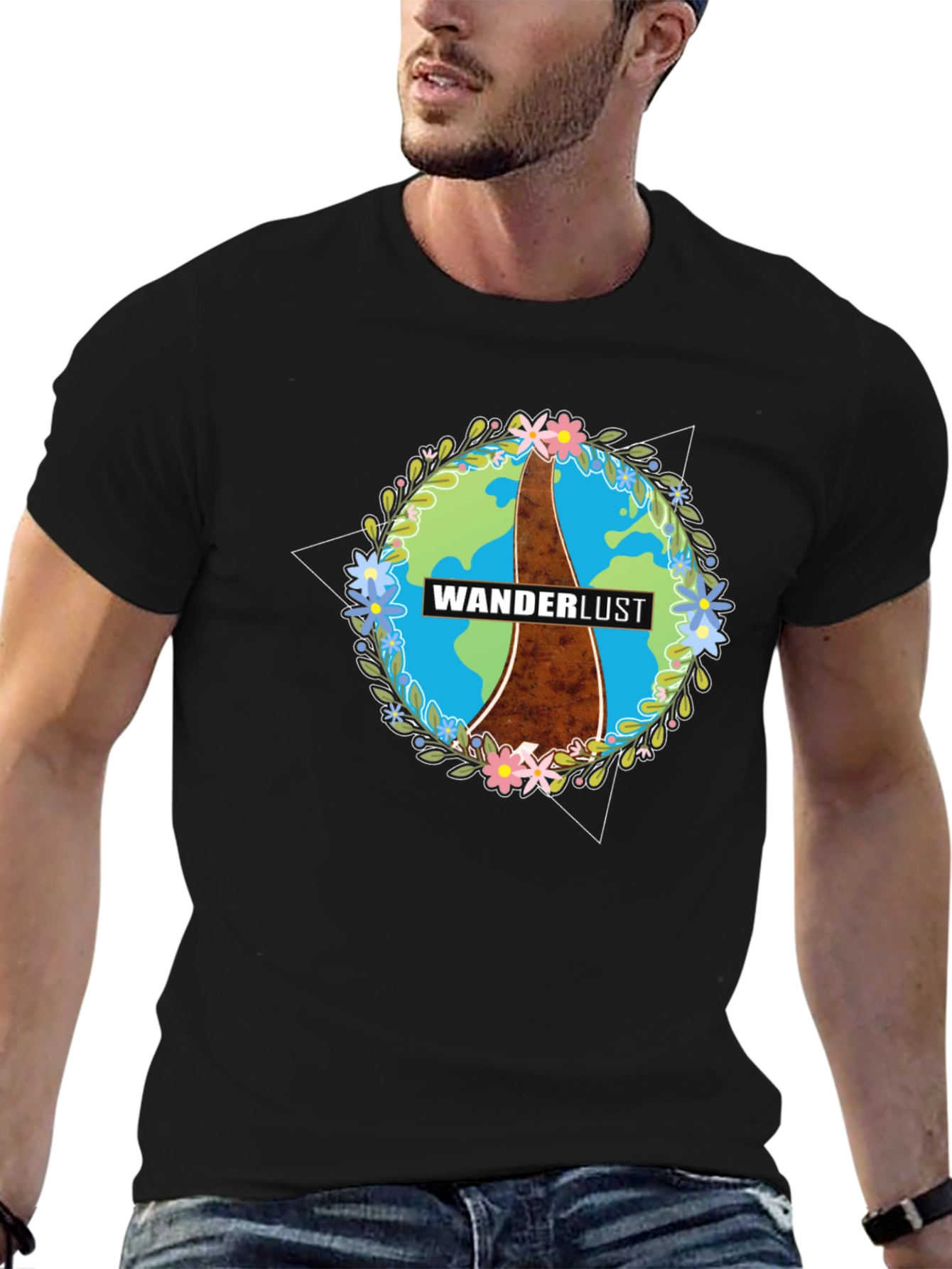Wanderlust Earth Graphic Black T-Shirt
