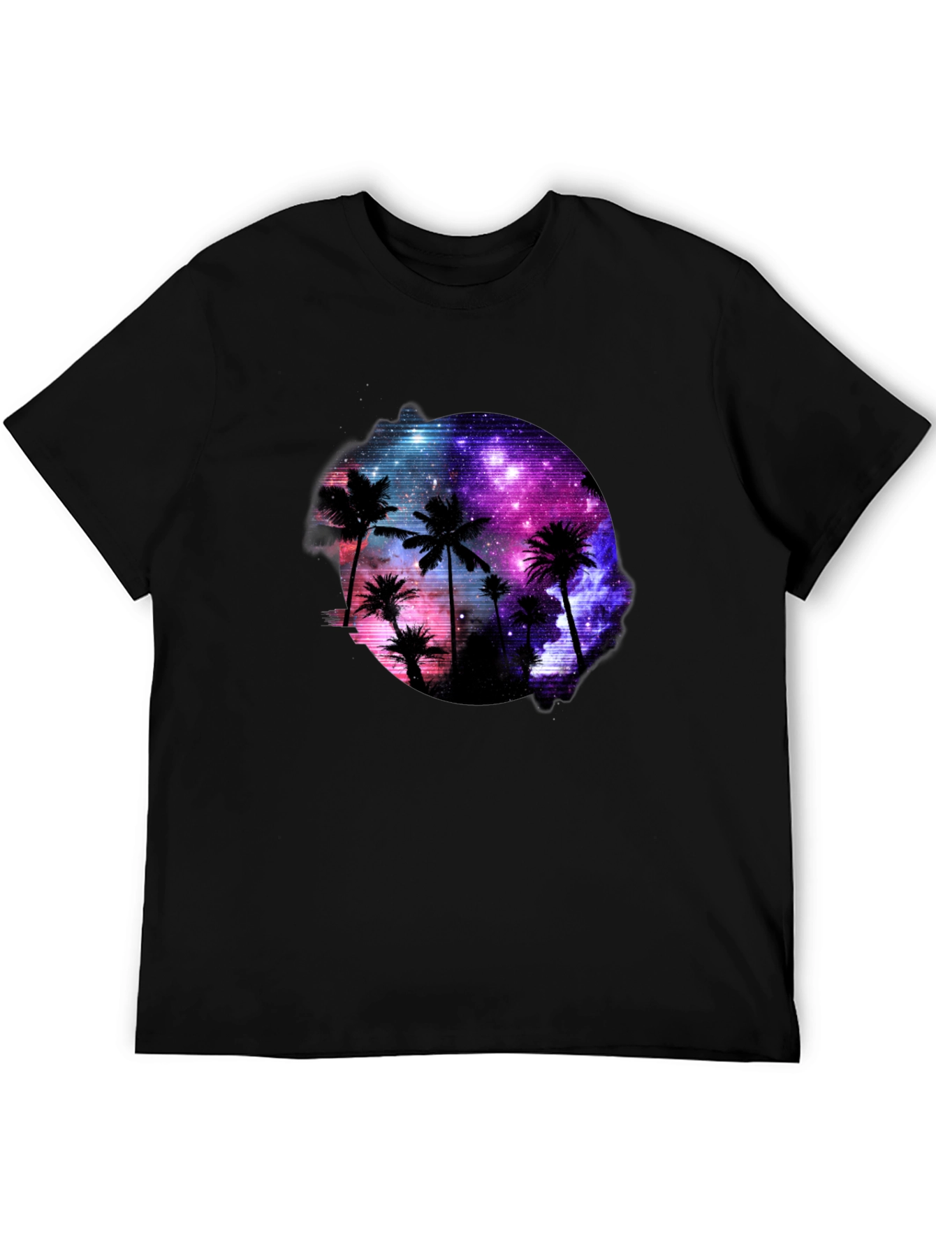 Galaxy Palm Tree Graphic Black T-Shirt