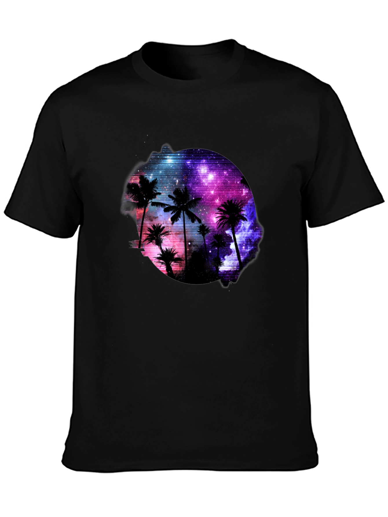 Galaxy Palm Tree Graphic Black T-Shirt
