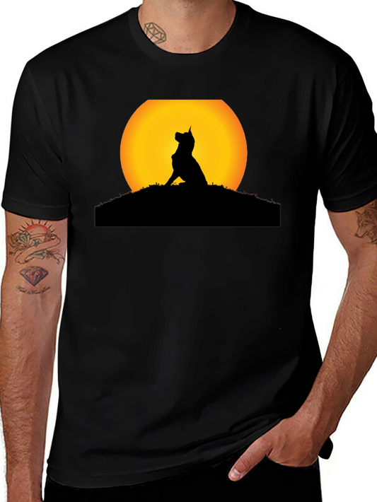 Dog Silhouette Sunset Black T-Shirt