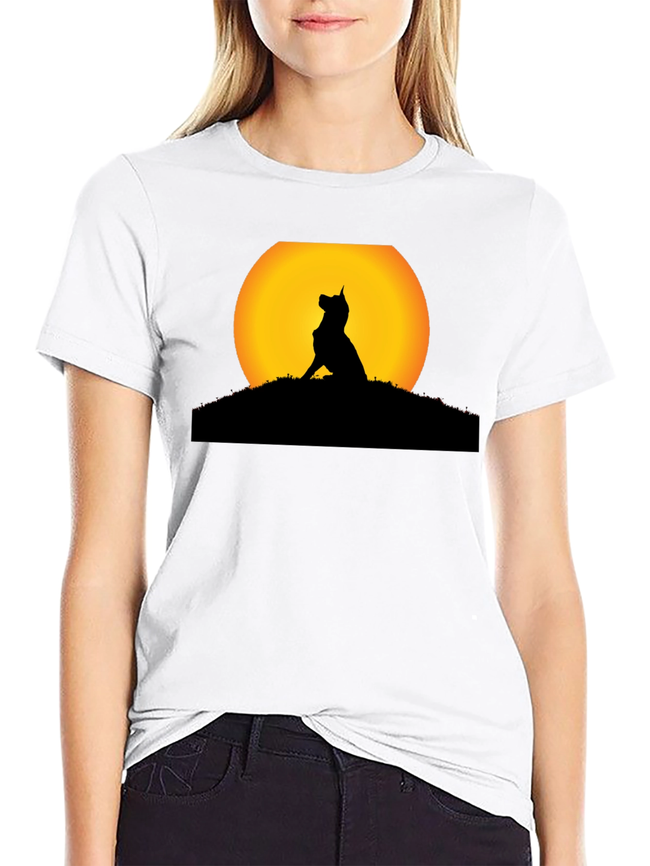 Dog Silhouette Sunset Black T-Shirt