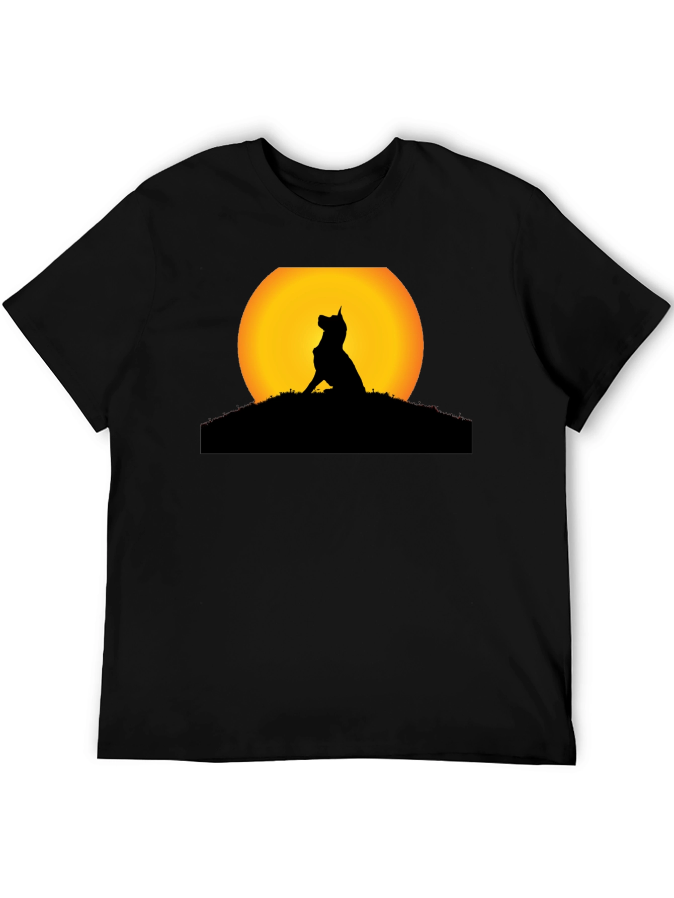 Dog Silhouette Sunset Black T-Shirt