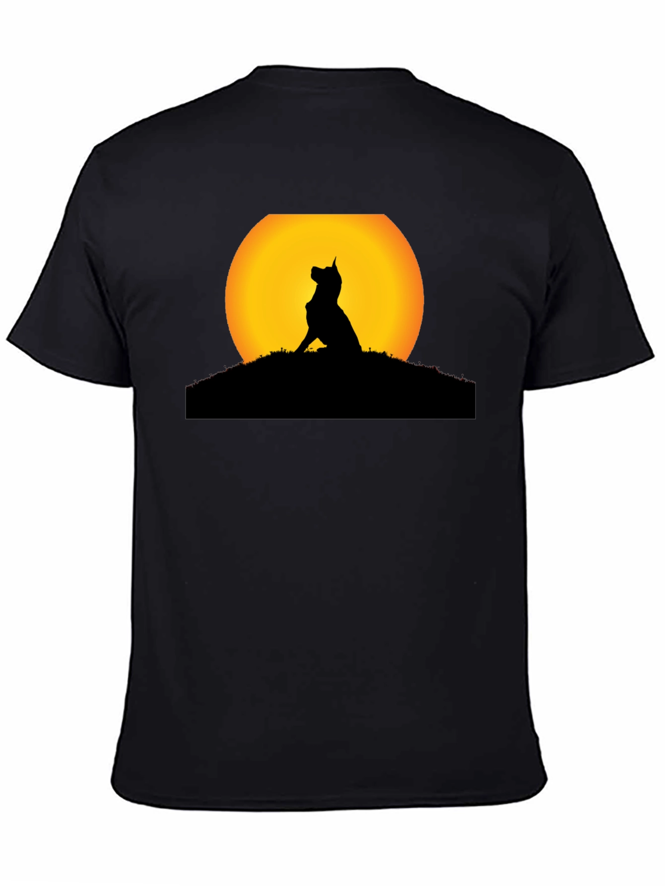 Dog Silhouette Sunset Black T-Shirt