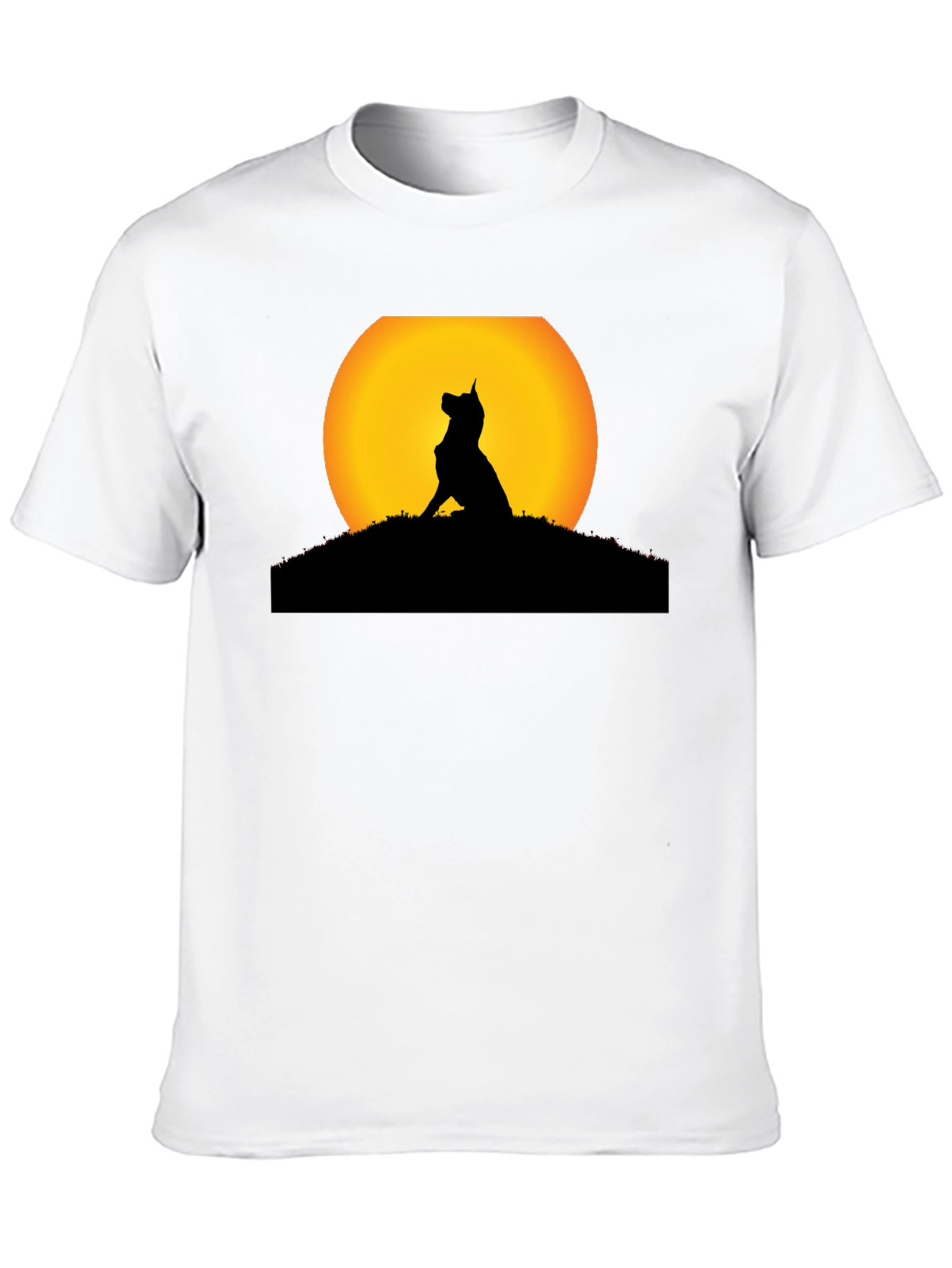 Dog Silhouette Sunset Black T-Shirt