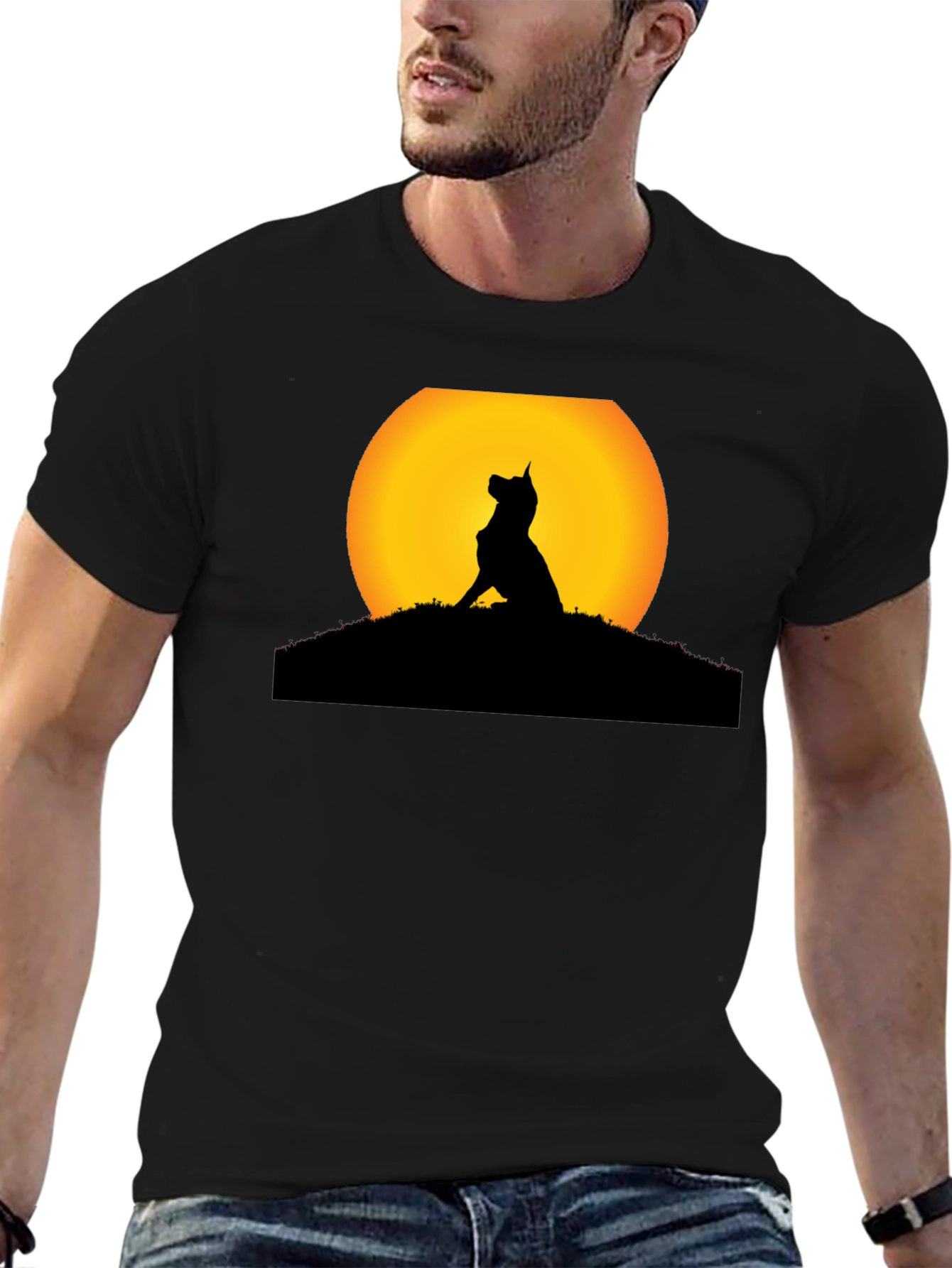Dog Silhouette Sunset Black T-Shirt