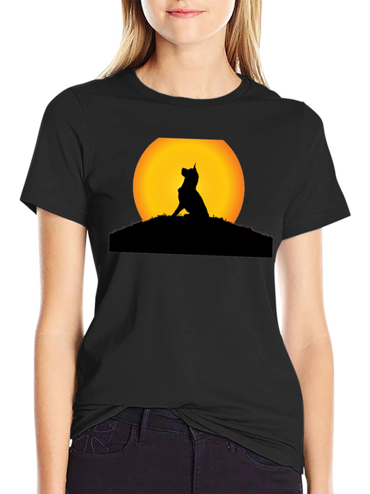 Dog Silhouette Sunset Black T-Shirt