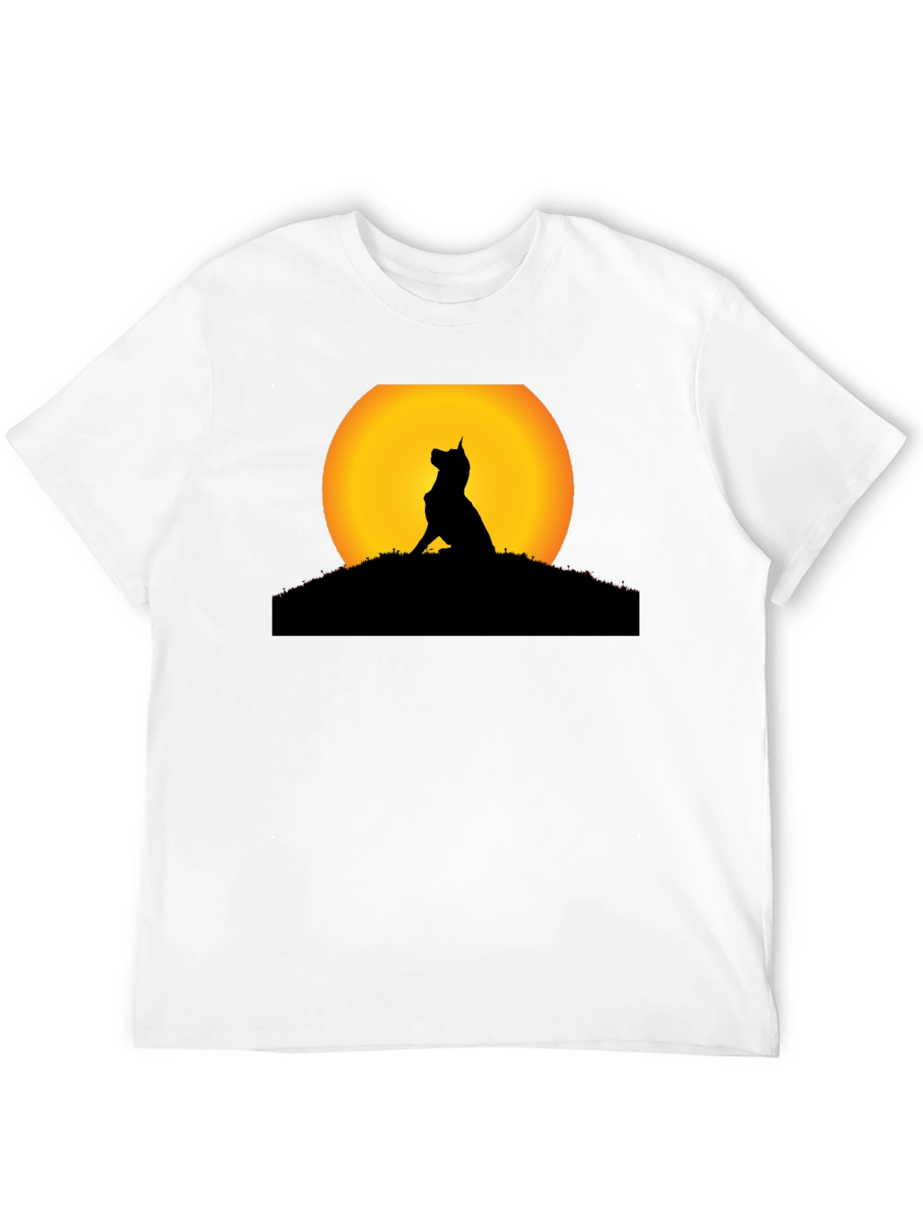 Dog Silhouette Sunset Black T-Shirt