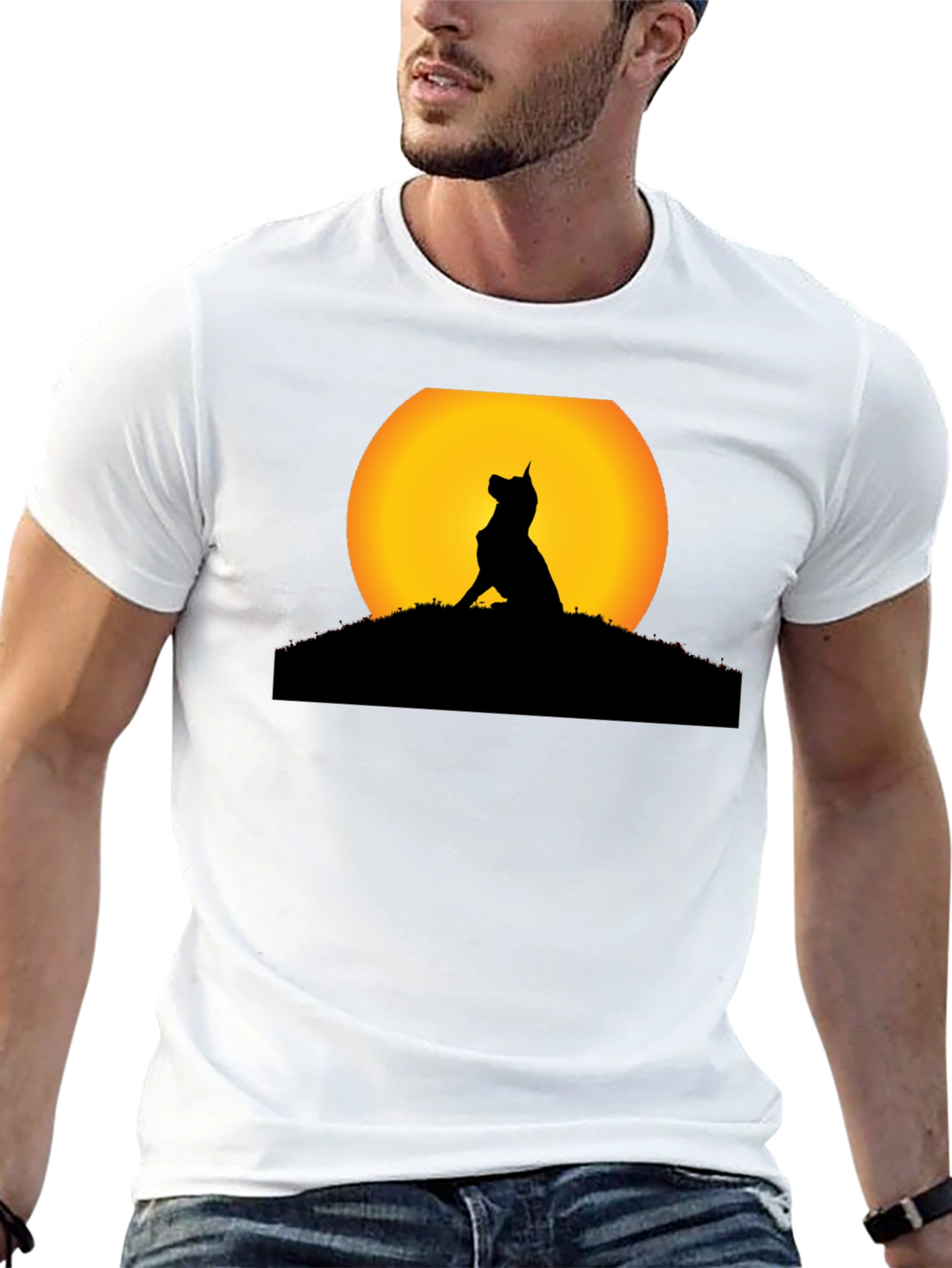 Dog Silhouette Sunset Black T-Shirt