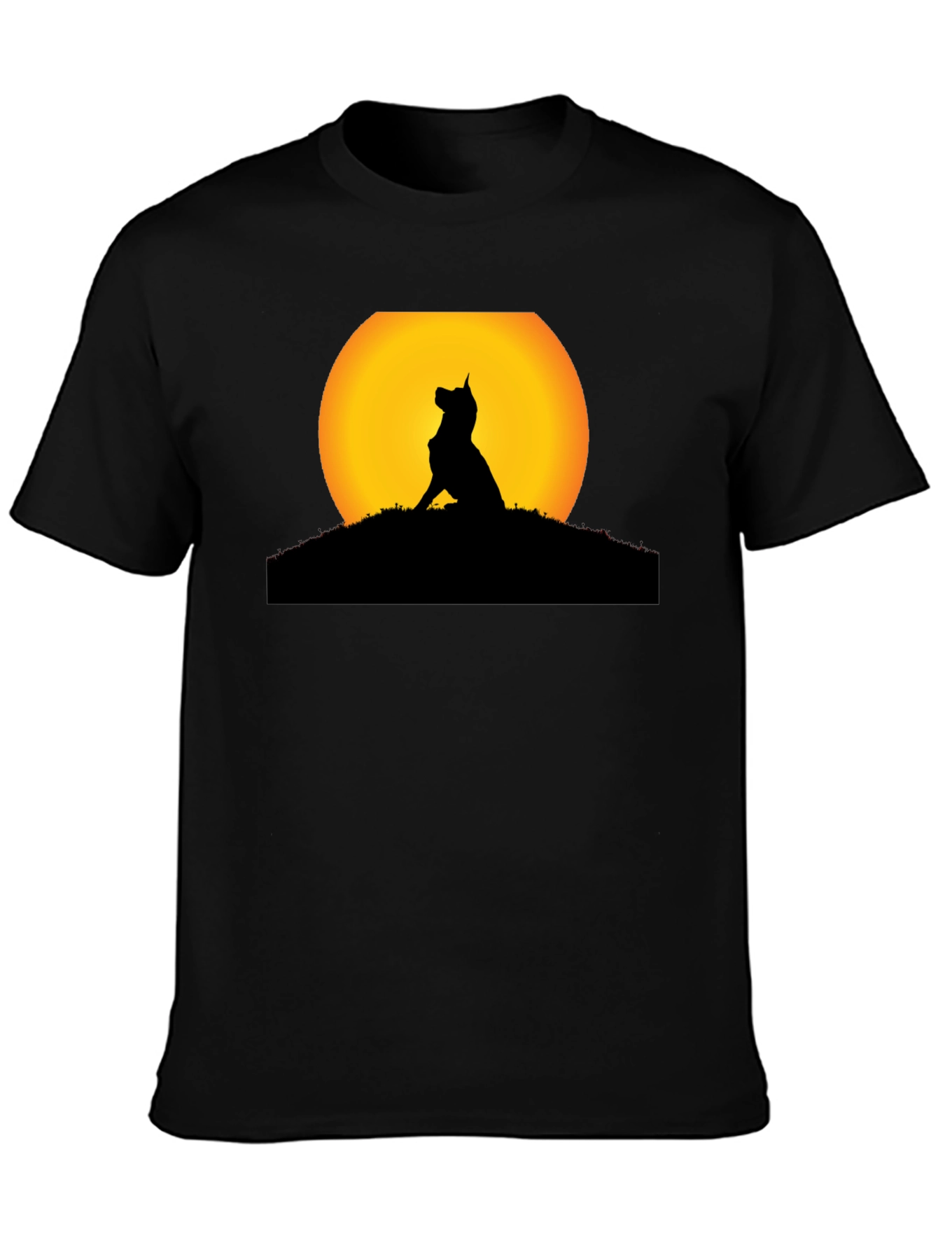 Dog Silhouette Sunset Black T-Shirt