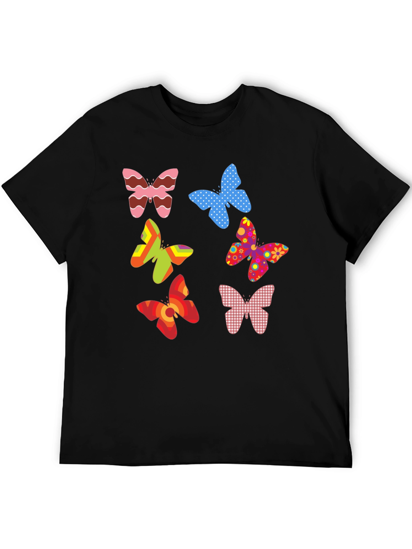 Butterfly Pattern Mens Black T-Shirt