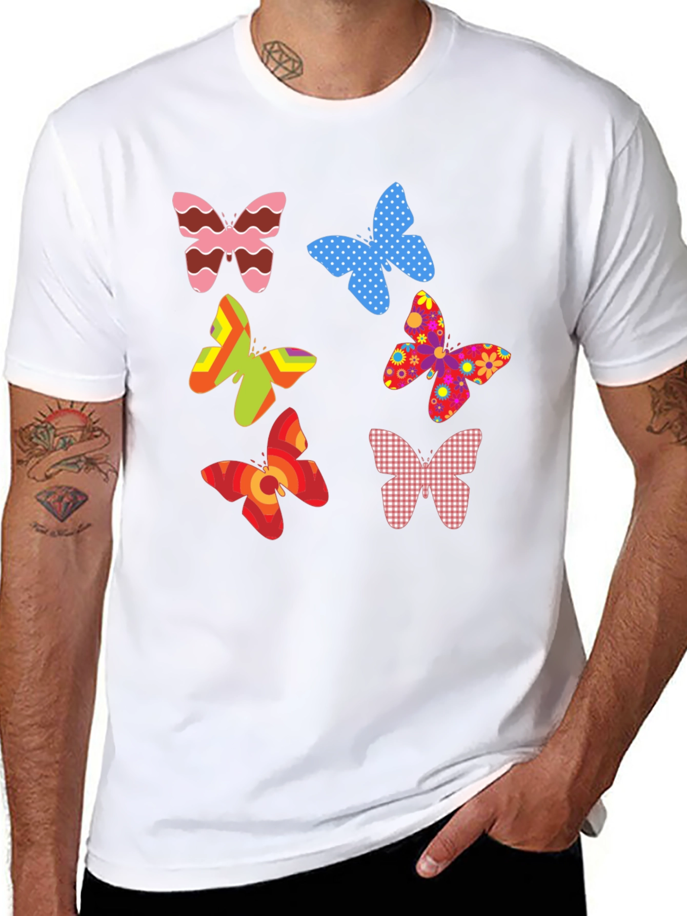 Butterfly Pattern Mens Black T-Shirt
