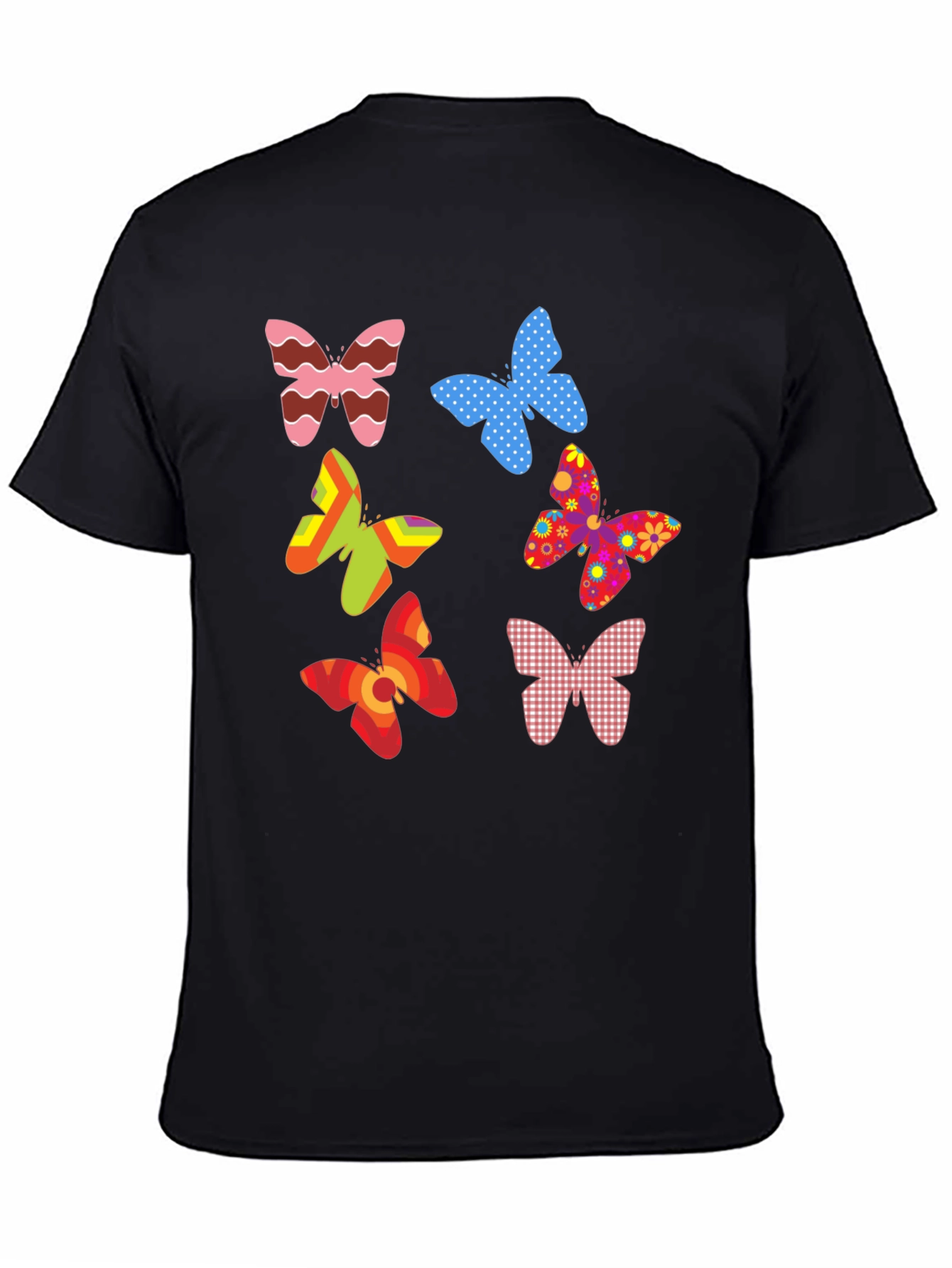 Butterfly Pattern Mens Black T-Shirt