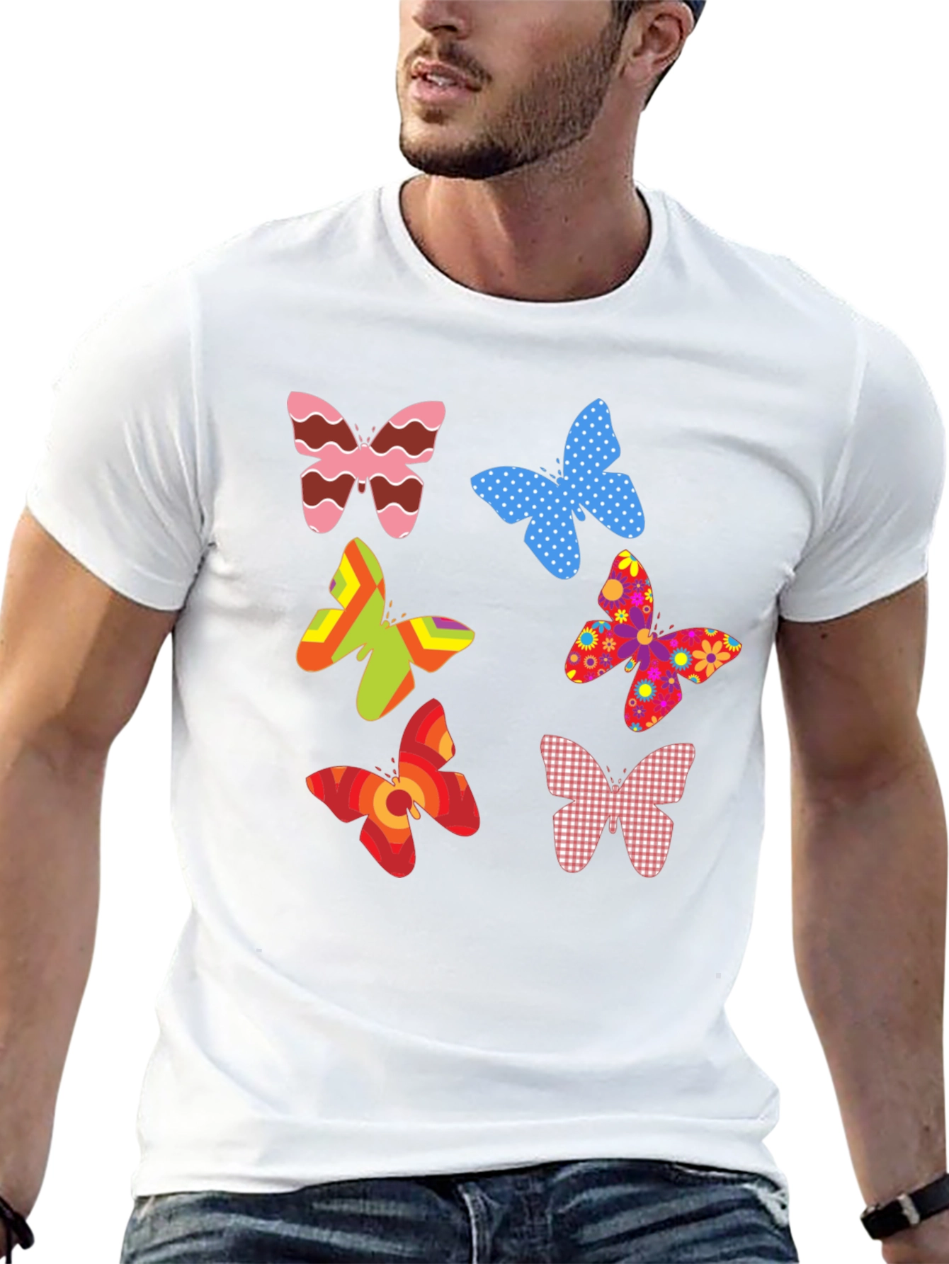 Butterfly Pattern Mens Black T-Shirt