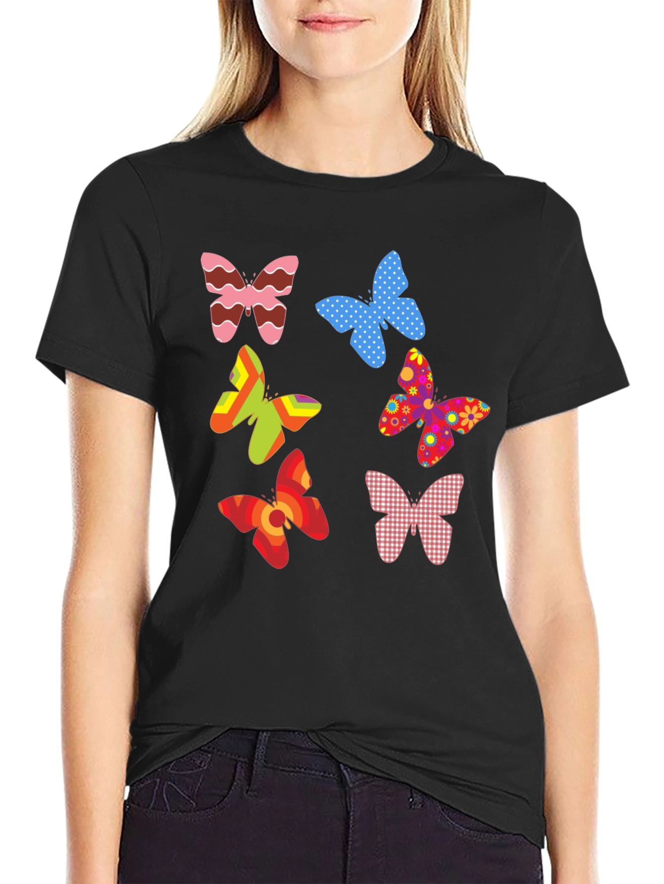 Butterfly Pattern Mens Black T-Shirt