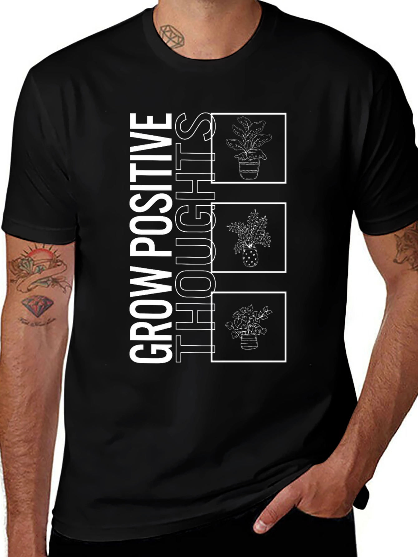 Grow Positive Thoughts Black Graphic Tee