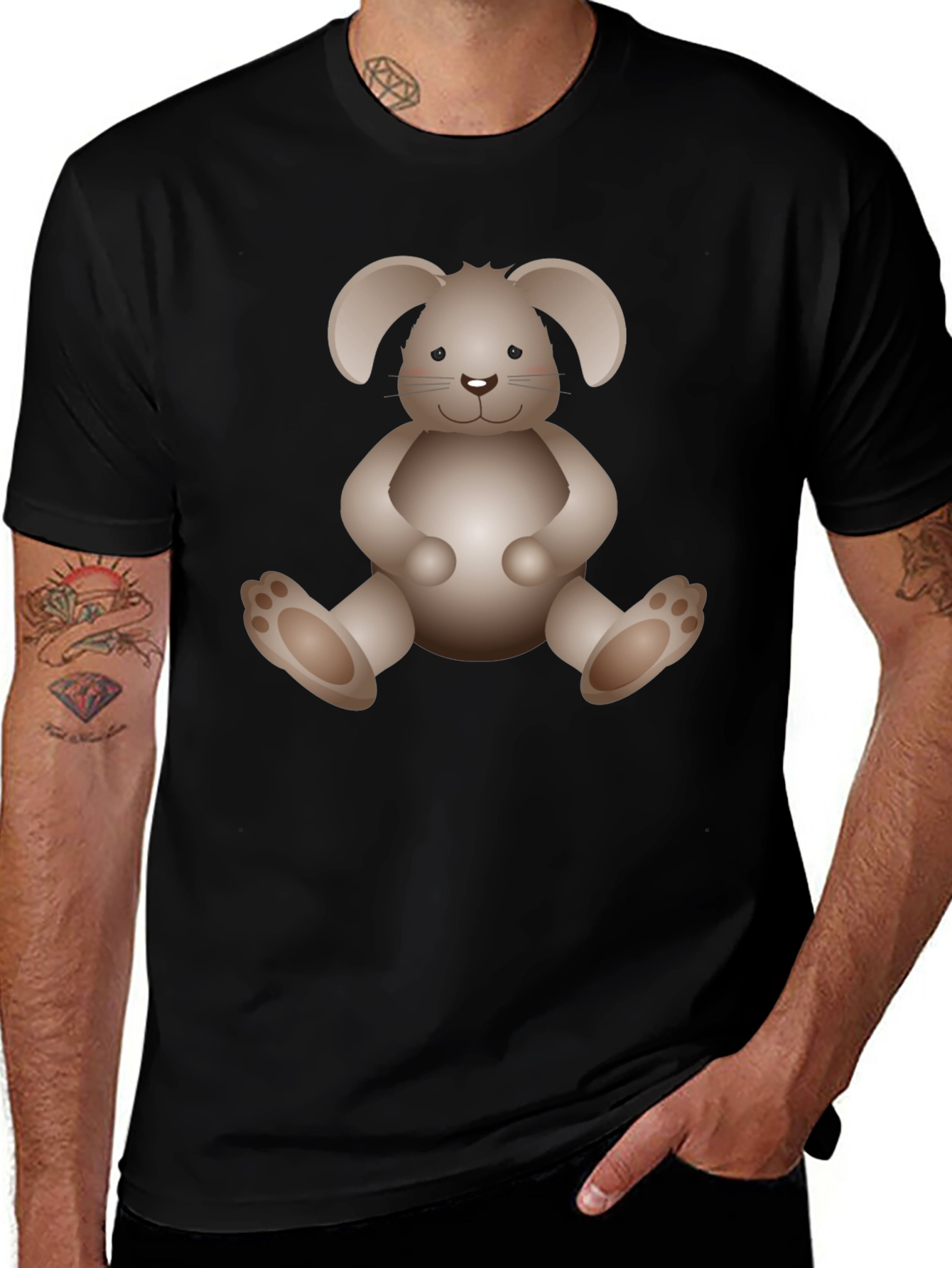 Cute Bunny Graphic Print Black T-Shirt