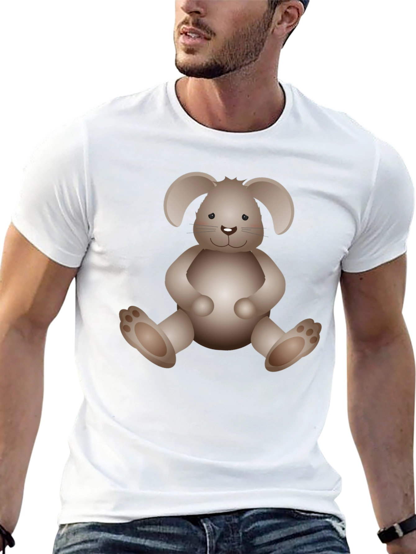 Cute Bunny Graphic Print Black T-Shirt