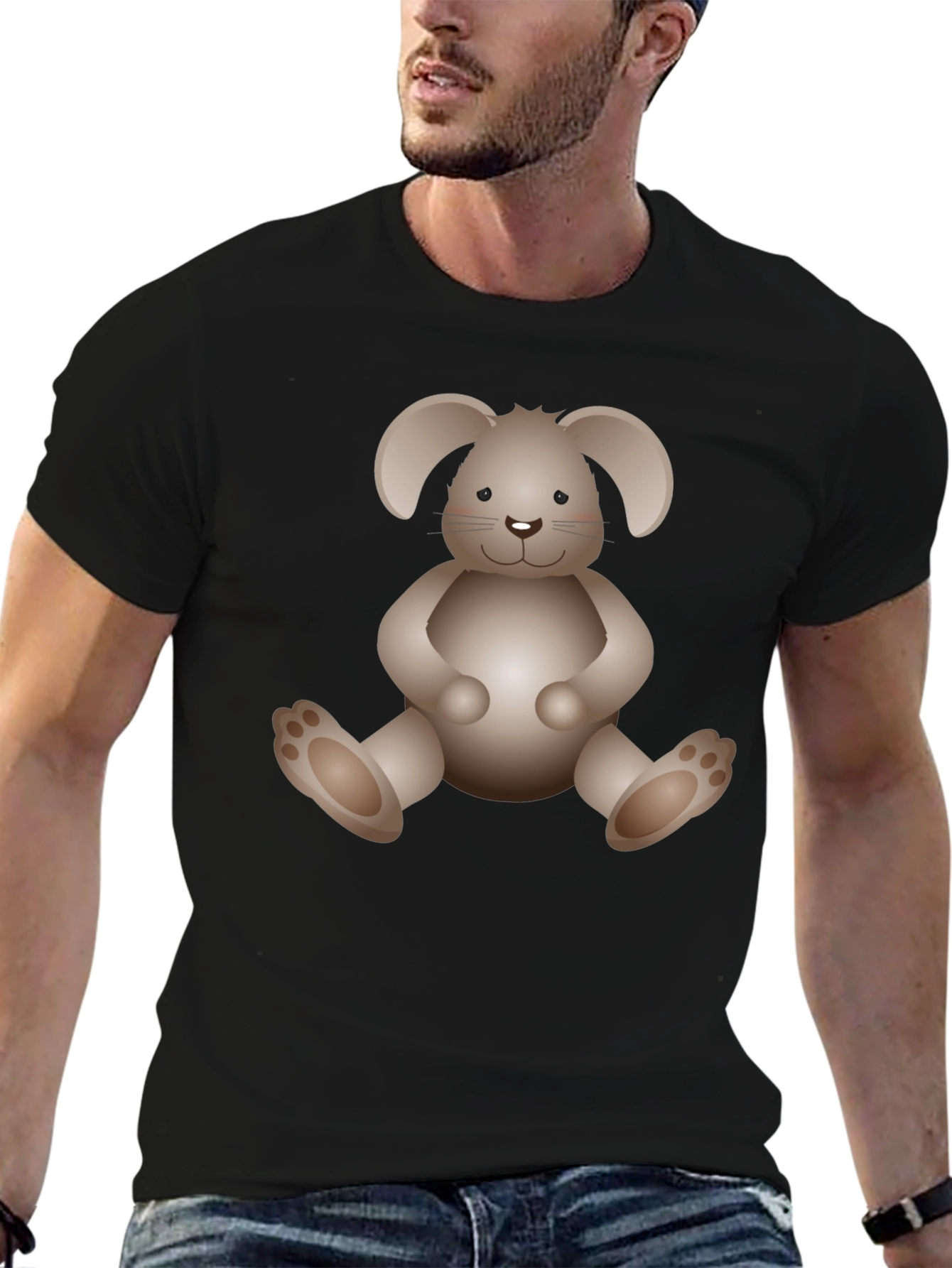 Cute Bunny Graphic Print Black T-Shirt