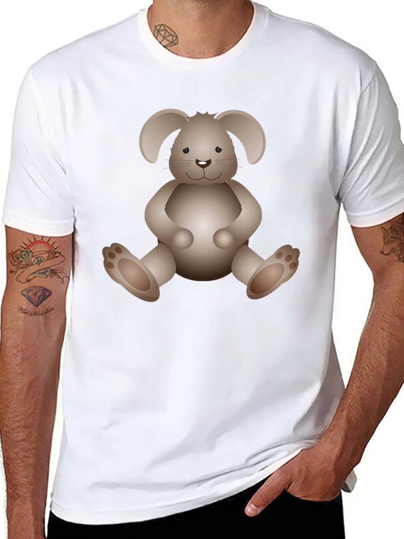 Cute Bunny Graphic Print Black T-Shirt