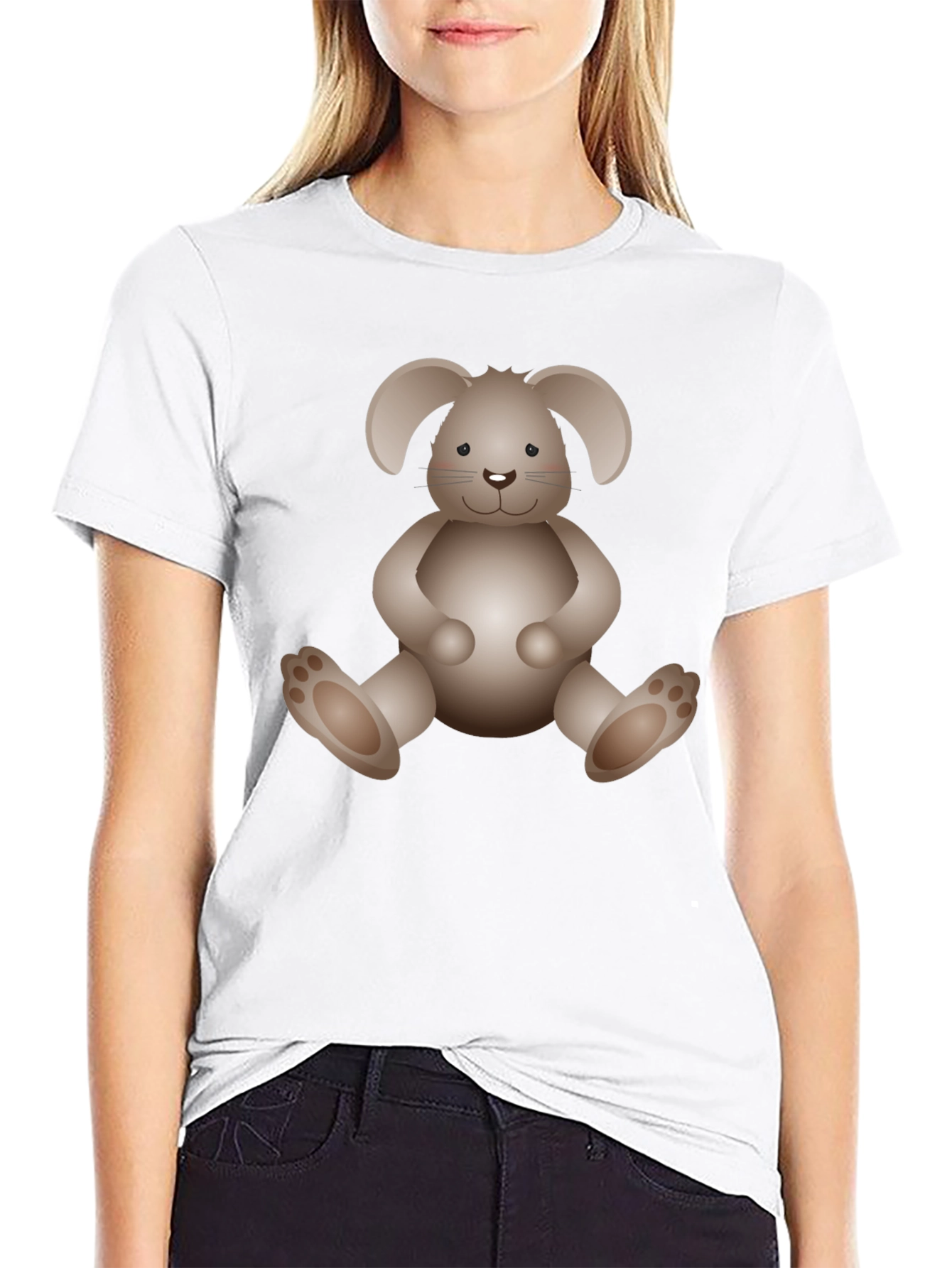 Cute Bunny Graphic Print Black T-Shirt