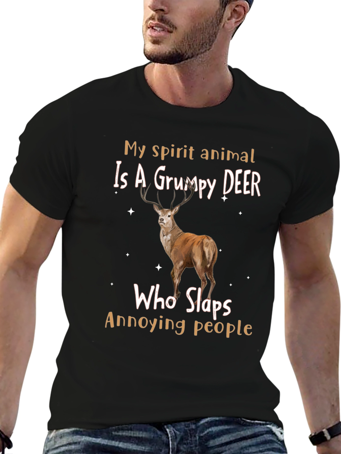 Grumpy Deer Spirit Animal Graphic T-Shirt