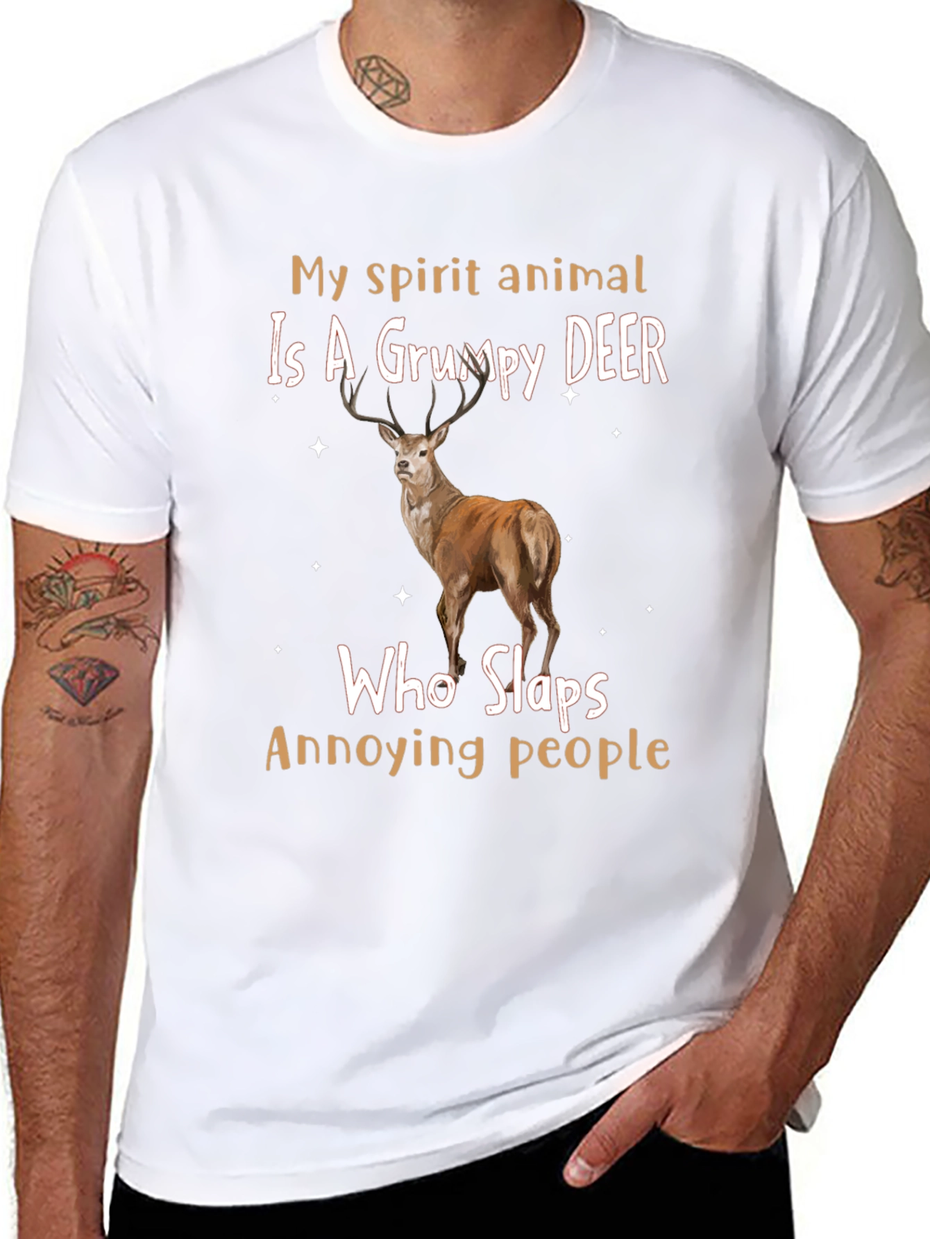 Grumpy Deer Spirit Animal Graphic T-Shirt