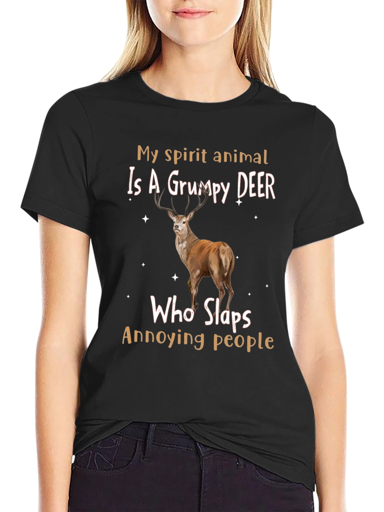 Grumpy Deer Spirit Animal Graphic T-Shirt