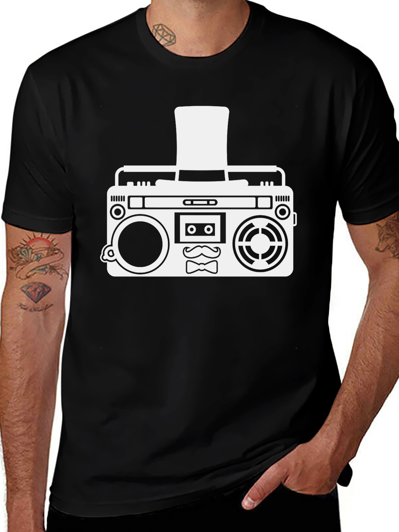 Retro Boombox Gentleman T-Shirt - Cool Graphic Tee