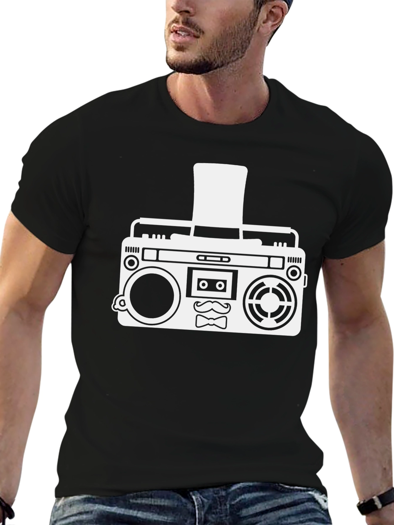 Retro Boombox Gentleman T-Shirt - Cool Graphic Tee