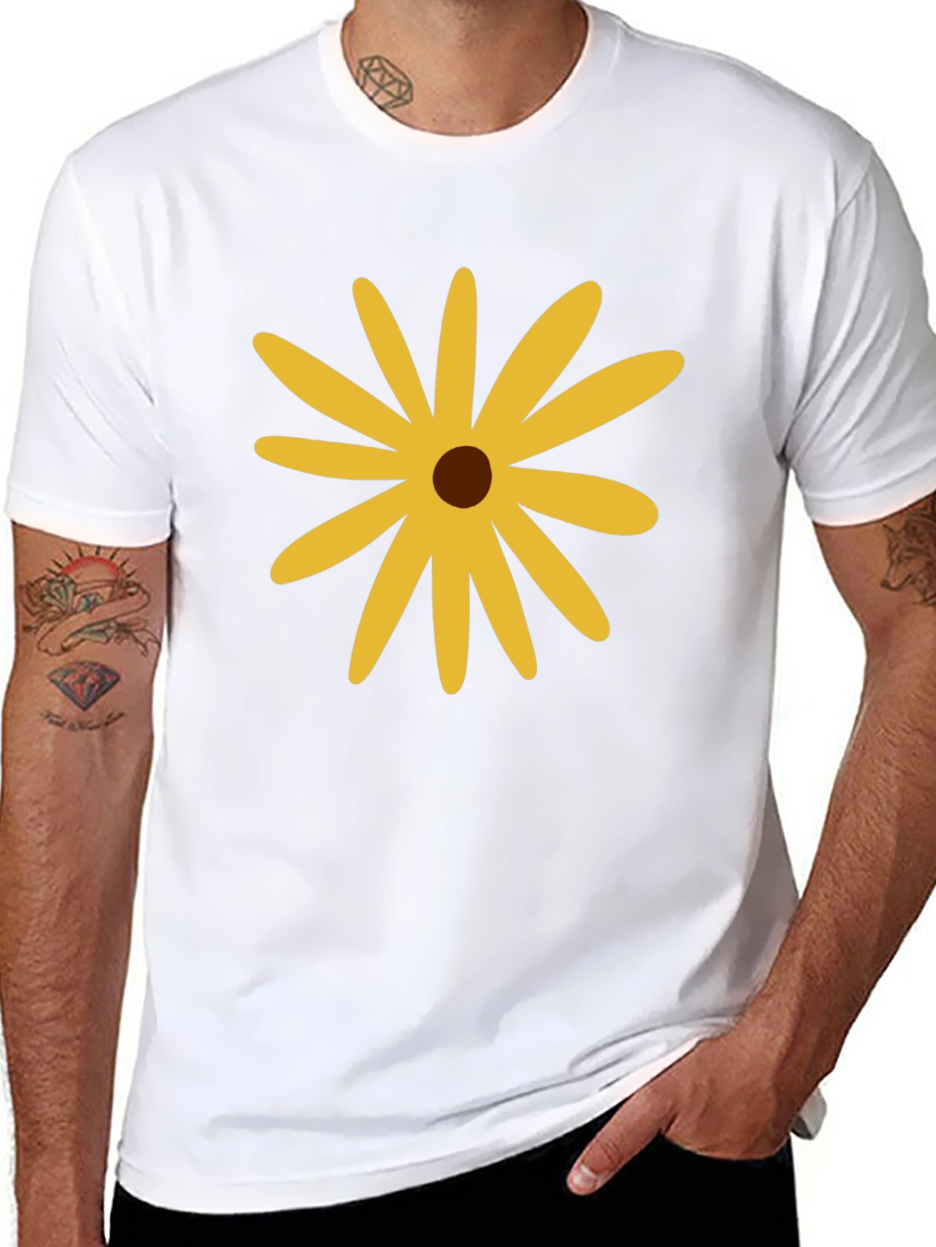 Black T-Shirt with Yellow Flower